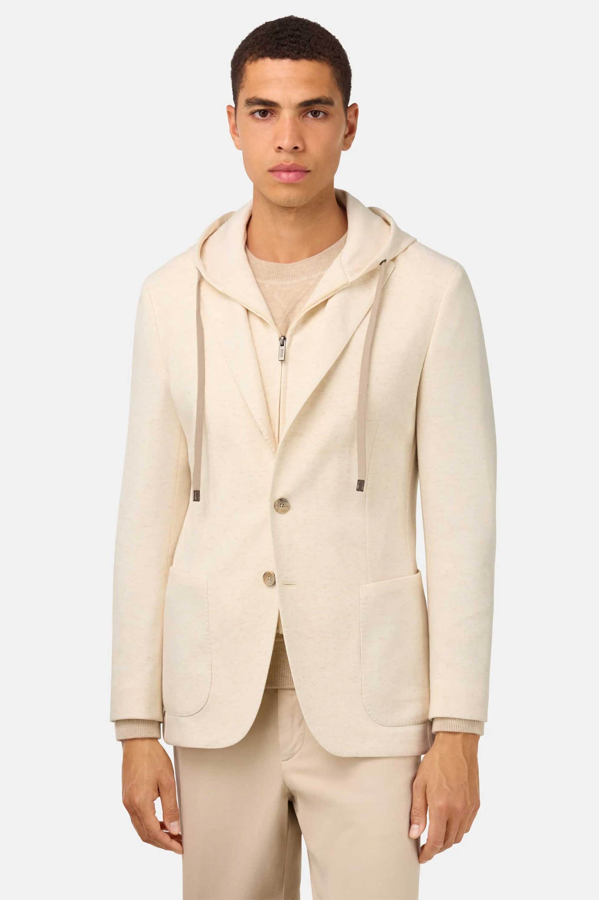 Boggi Milano ανδρική ζακέτα μονόχρωμη με κουκούλα - BO25A031501 Κρέμ
