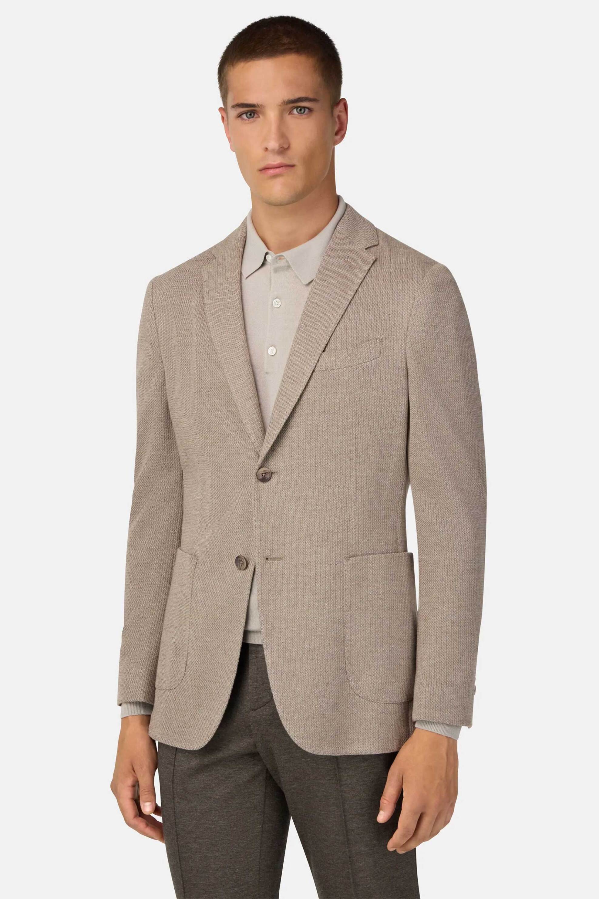 Boggi Milano ανδρικό σακάκι μονόχρωμο Regular Fit - BO25A031706 Καφέ Ανοιχτό