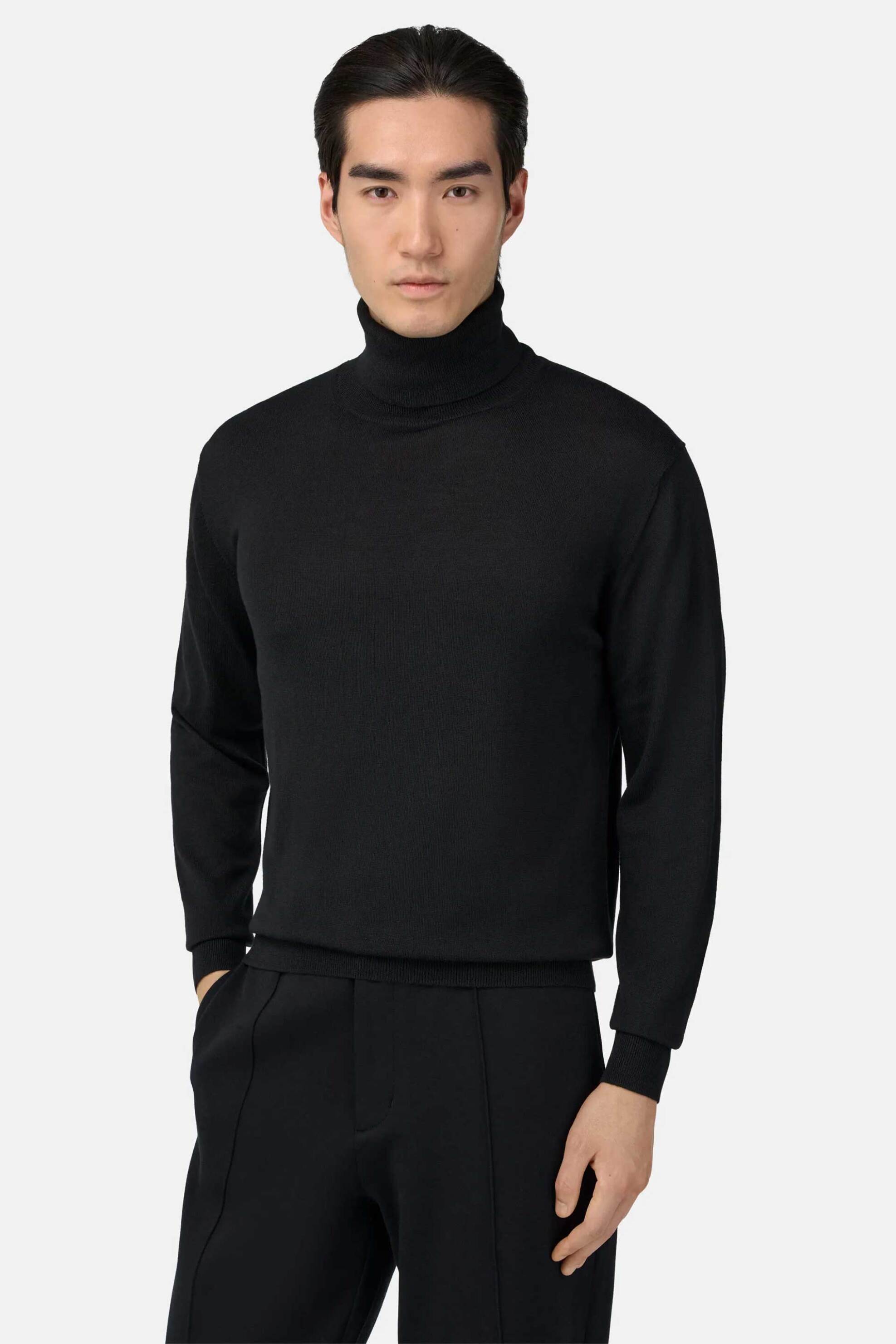 Boggi Milano ανδρική μάλλινη μπλούζα ζιβάγκο μονόχρωμη Regular Fit - BO25A035801 Μαύρο