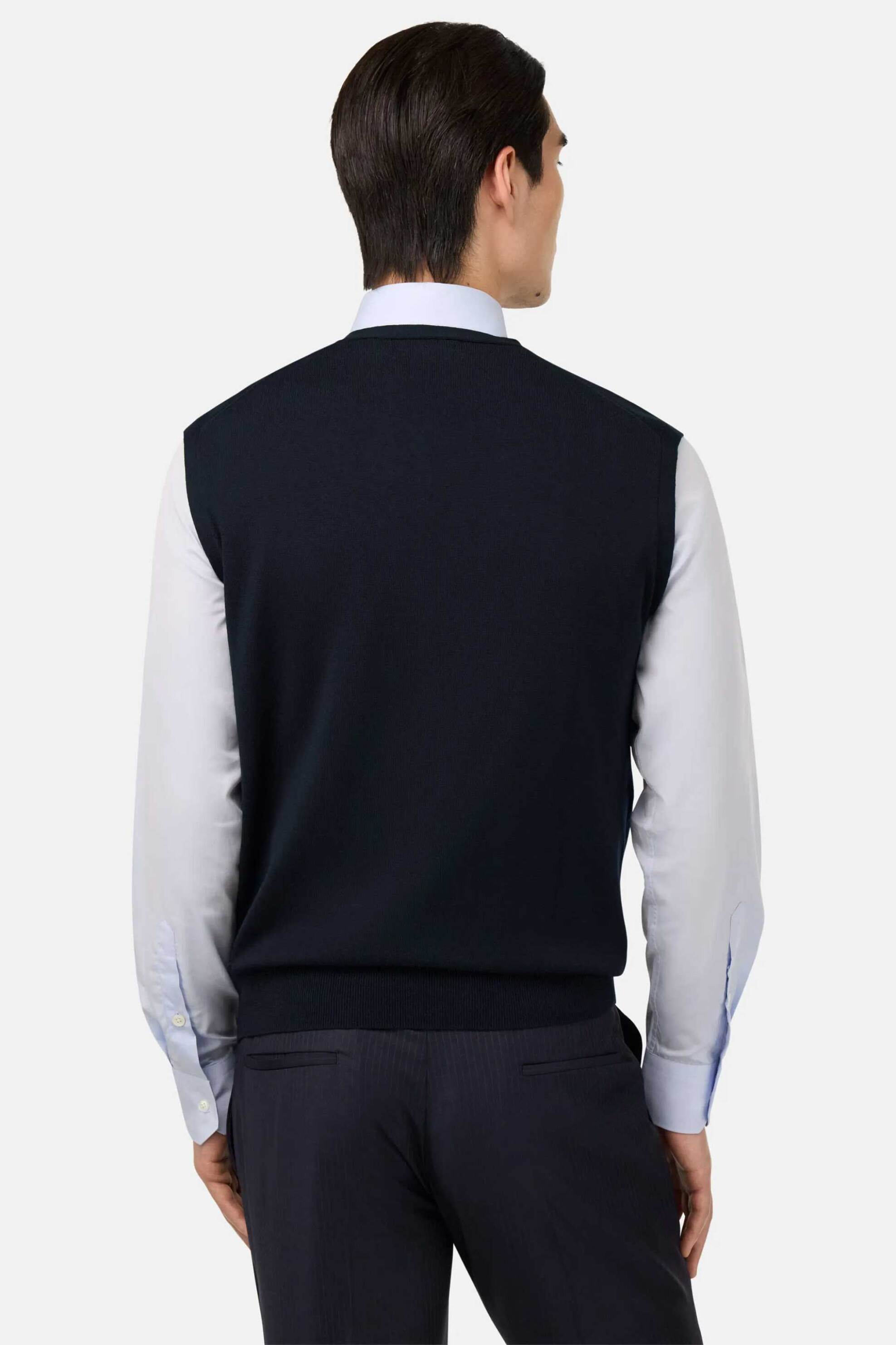 Boggi Milano ανδρικό μάλλινο γιλέκο Regular Fit - BO25A037901 Μπλε Σκούρο φωτογραφία