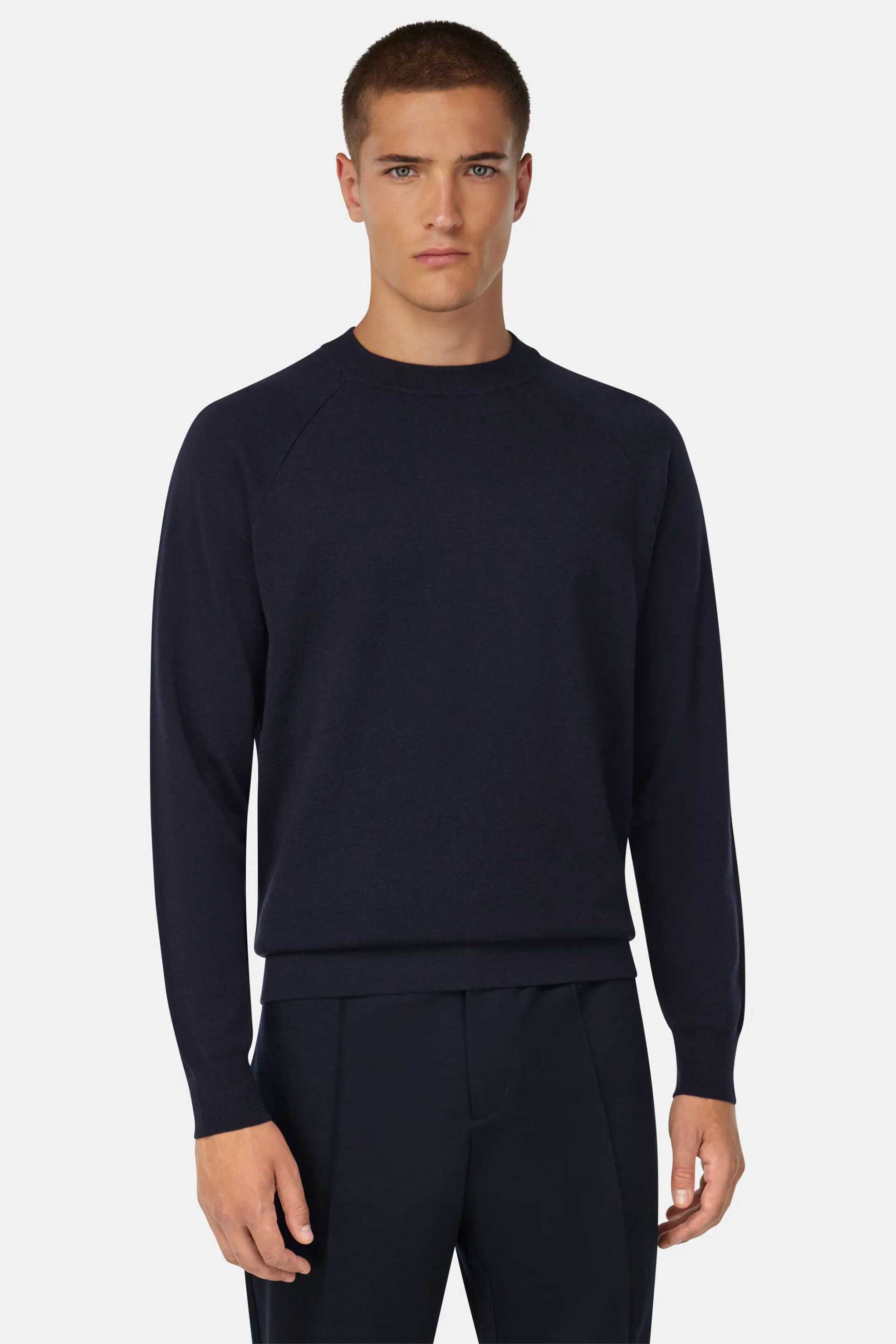 Boggi Milano ανδρική πλεκτή μπλούζα μονόχρωμη Regular Fit - BO25A044101 Μπλε Σκούρο