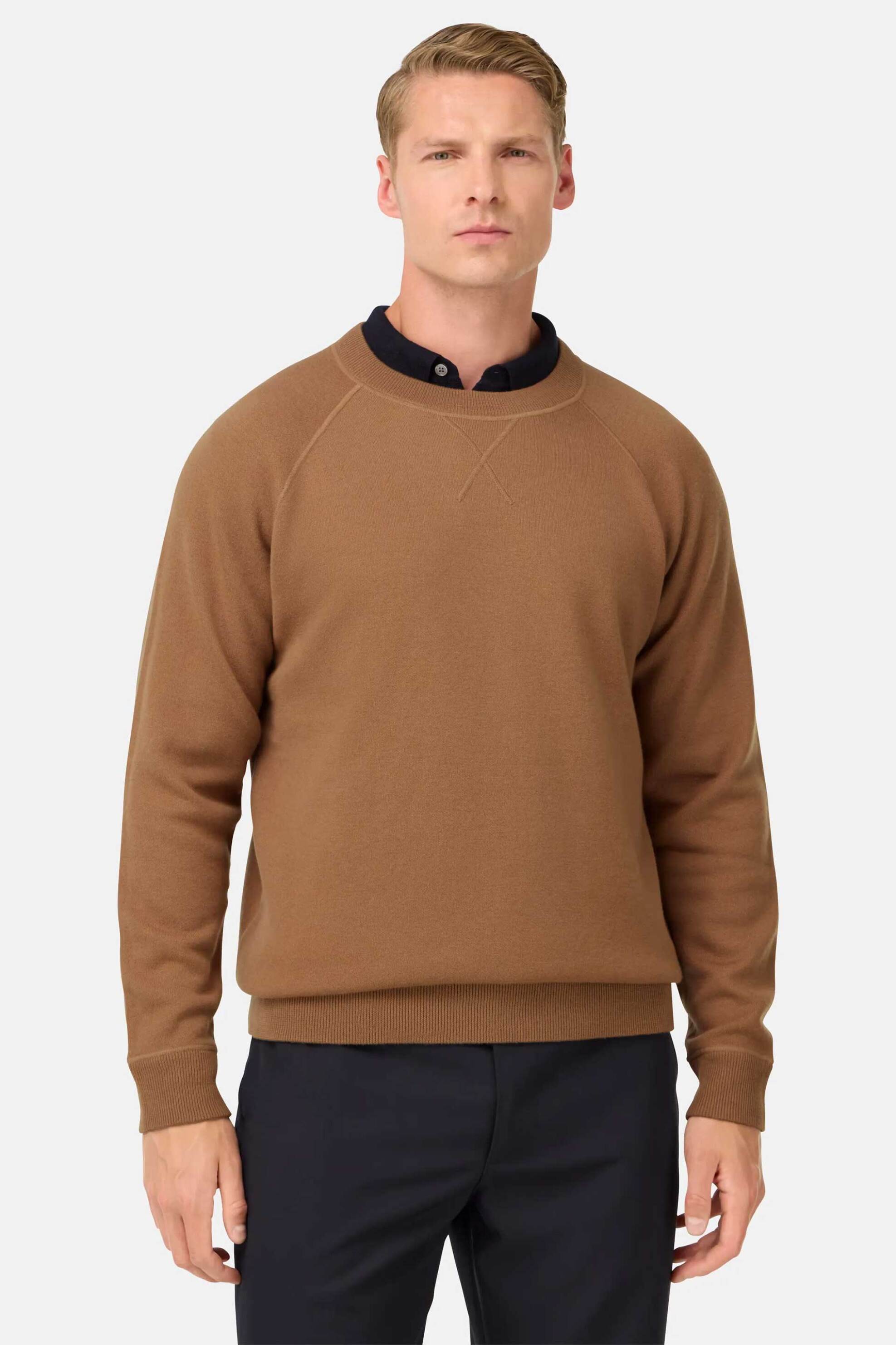 Boggi Milano ανδρική πλεκτή μπλούζα μονόχρωμη Regular Fit - BO25A044901 Καφέ