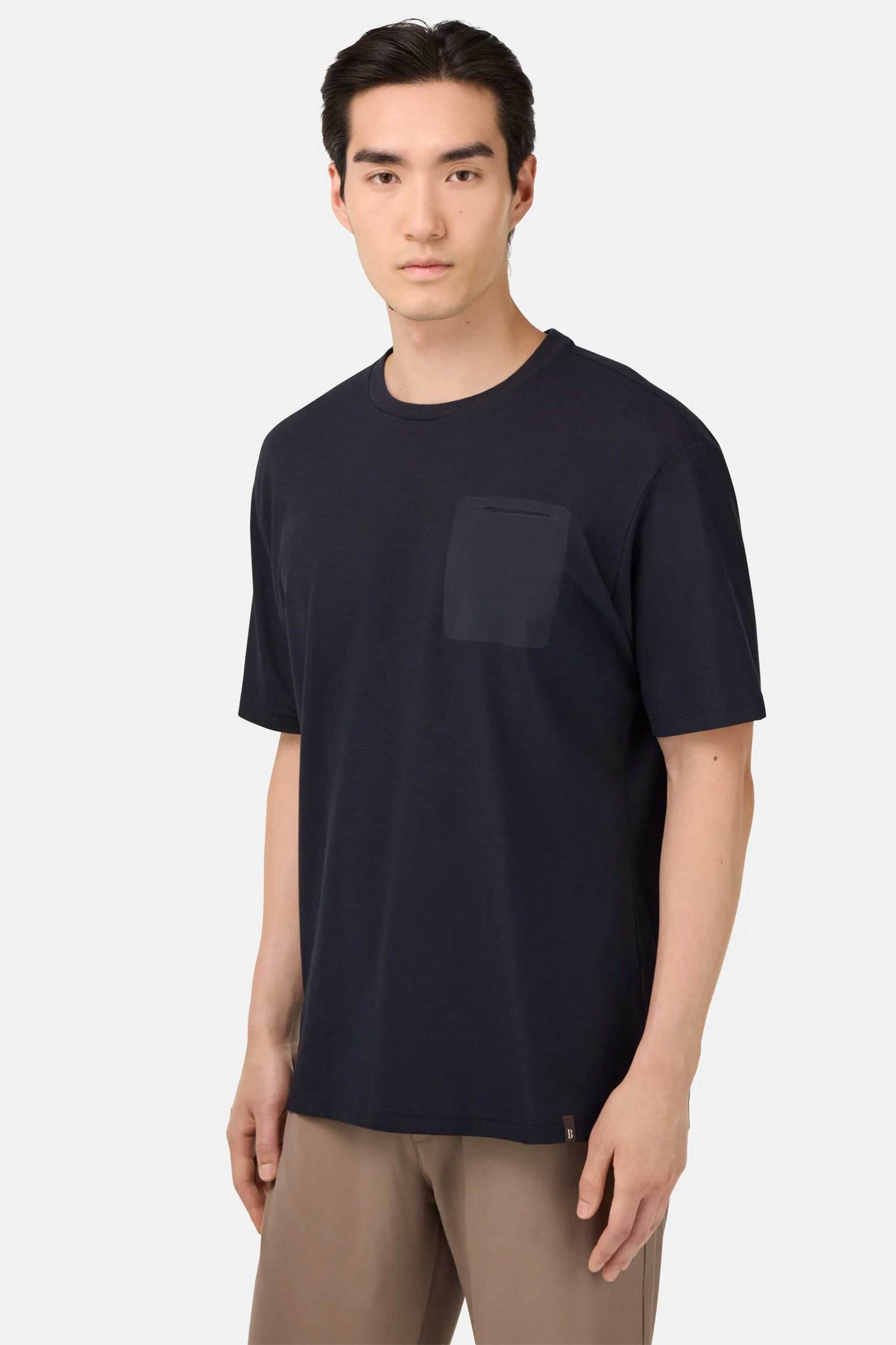 Boggi Milano ανδρικό T-shirt με τσέπη στο στήθος Relaxed Fit - BO25A052404 Μπλε Σκούρο