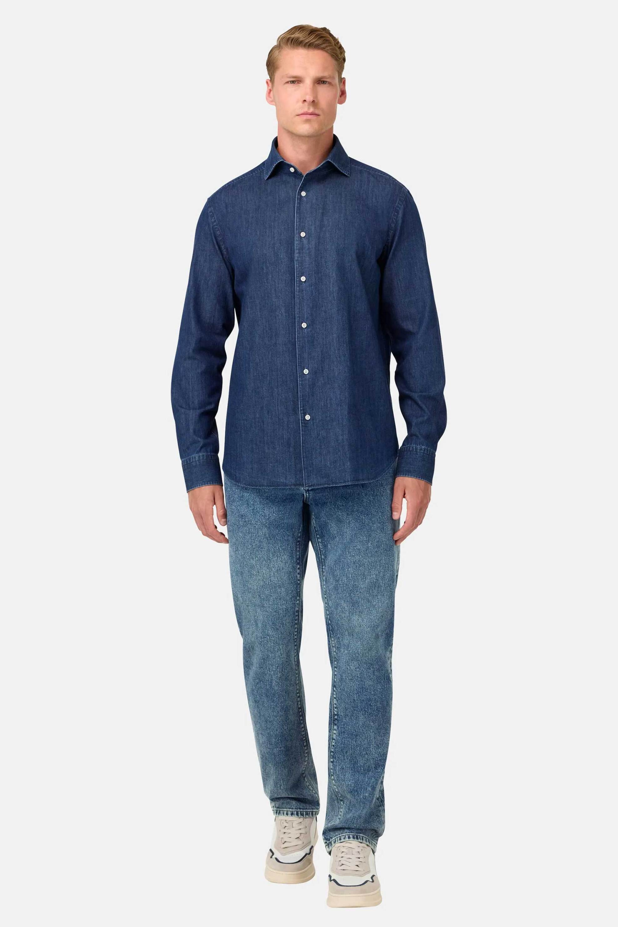 Boggi Milano ανδρικό τζιν παντελόνι πεντάτσεπο Straight Fit - BO25A081801 Denim Blue