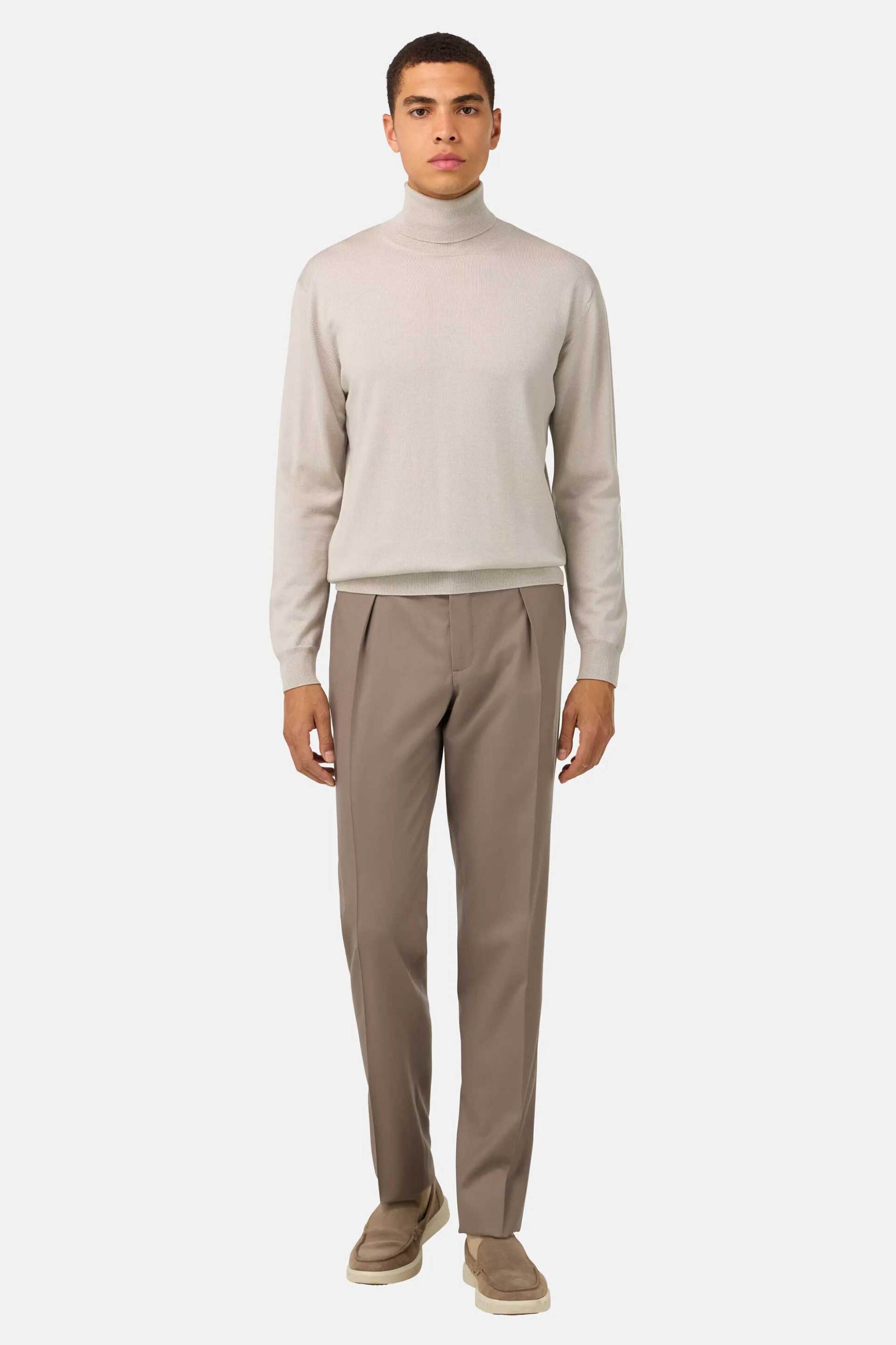 Boggi Milano ανδρικό μάλλινο παντελόνι flannel - BO25A083601 Μπεζ