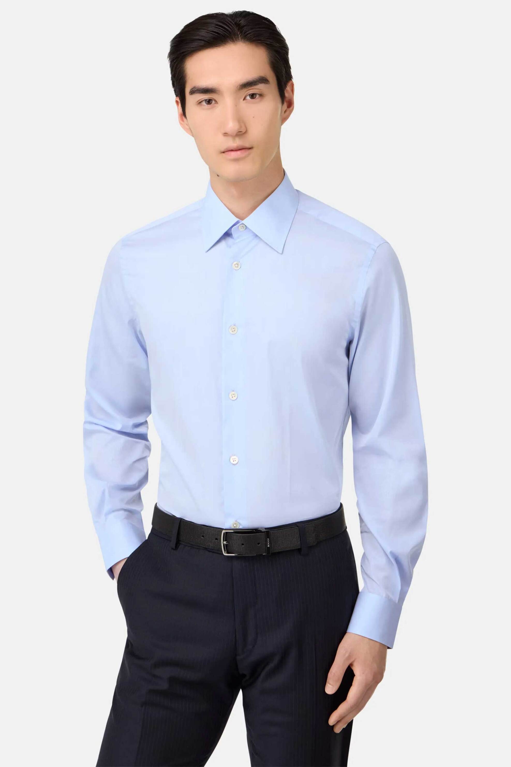 Boggi Milano ανδρικό πουκάμισο μονόχρωμο Regular Fit - BO25A088202 Σιελ