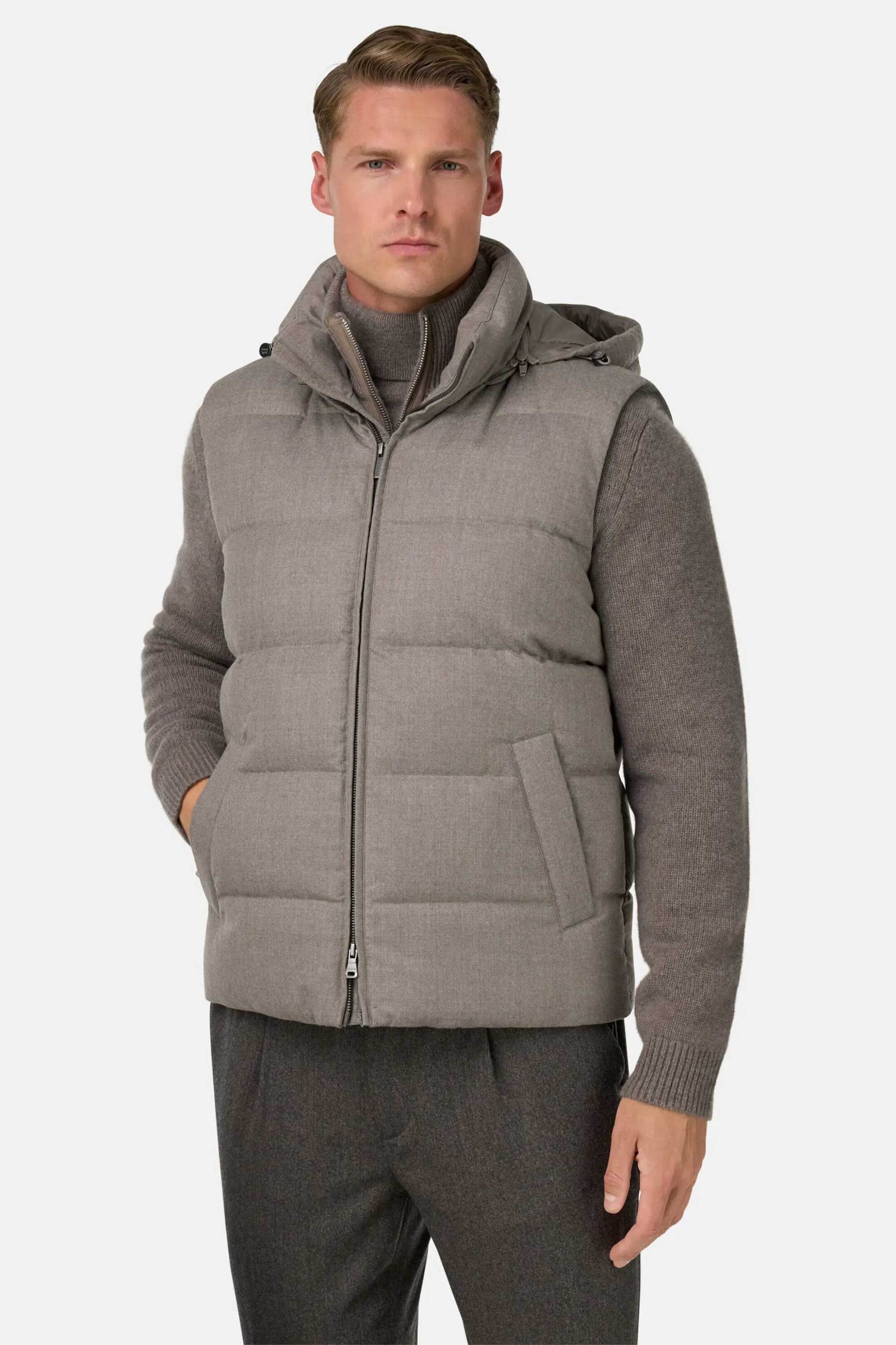 Boggi Milano ανδρικό αμάνικο μπουφάν μονόχρωμο με καπιτονέ σχέδιο - BO25A009003 Μπεζ