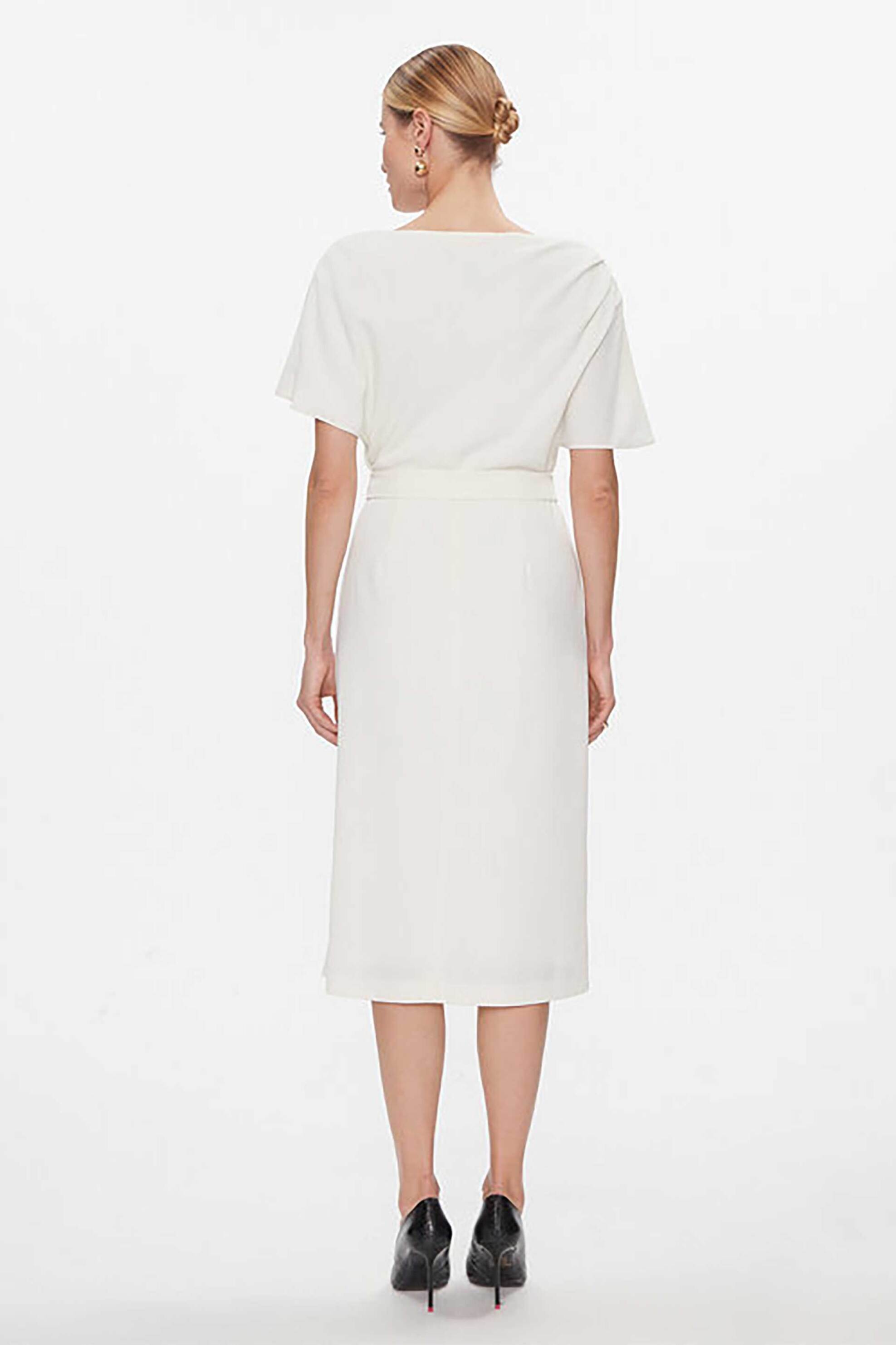 DKNY γυναικείο midi φόρεμα με άνοιγμα στο πλάι και ζώνη στη μέση - DD3J233A Εκρού