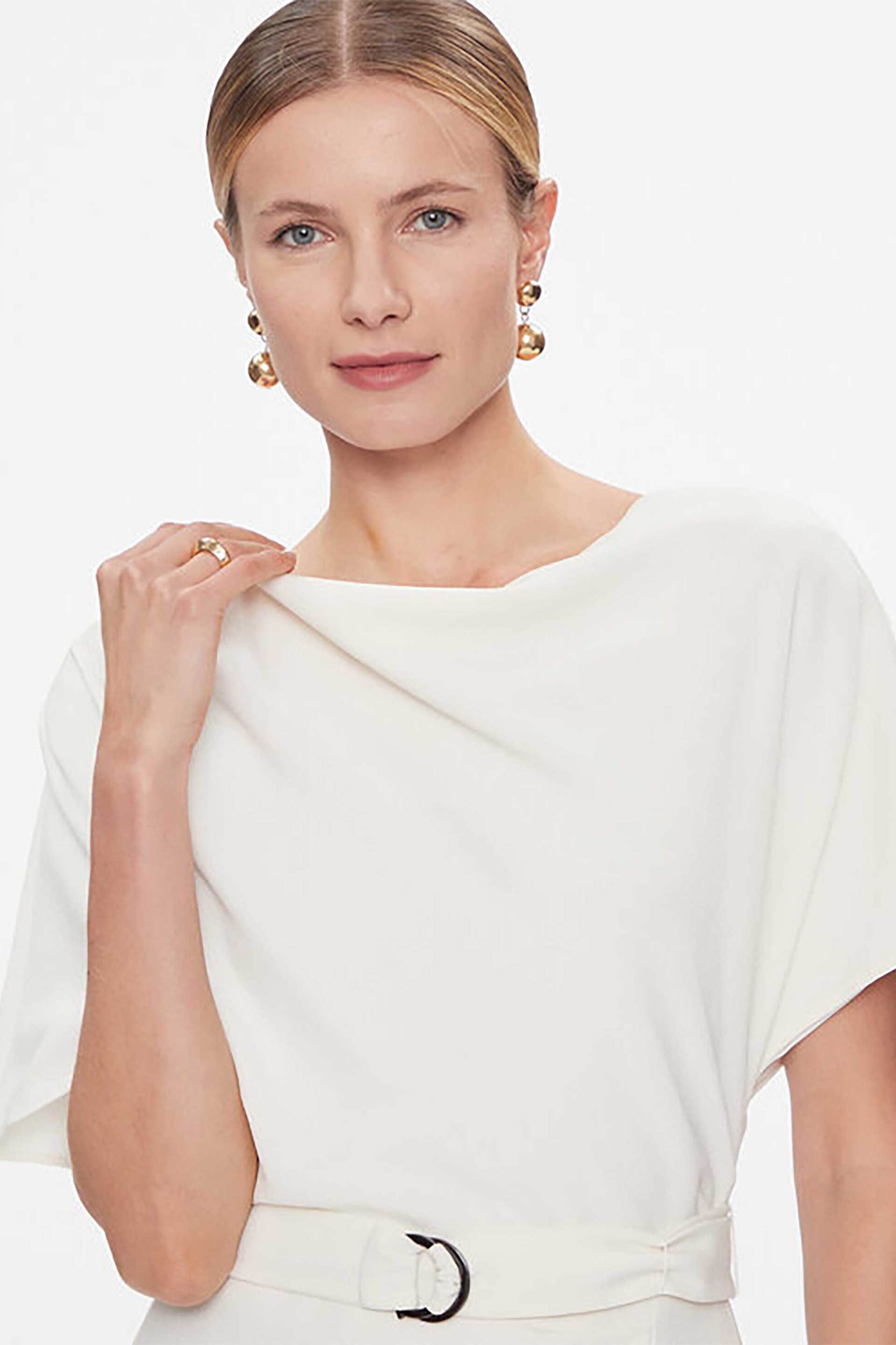 Dkny Γυναικείο Midi Φόρεμα με Άνοιγμα Στο Πλάι Και Ζώνη Στη Μέση - Dd3J233A Εκρού