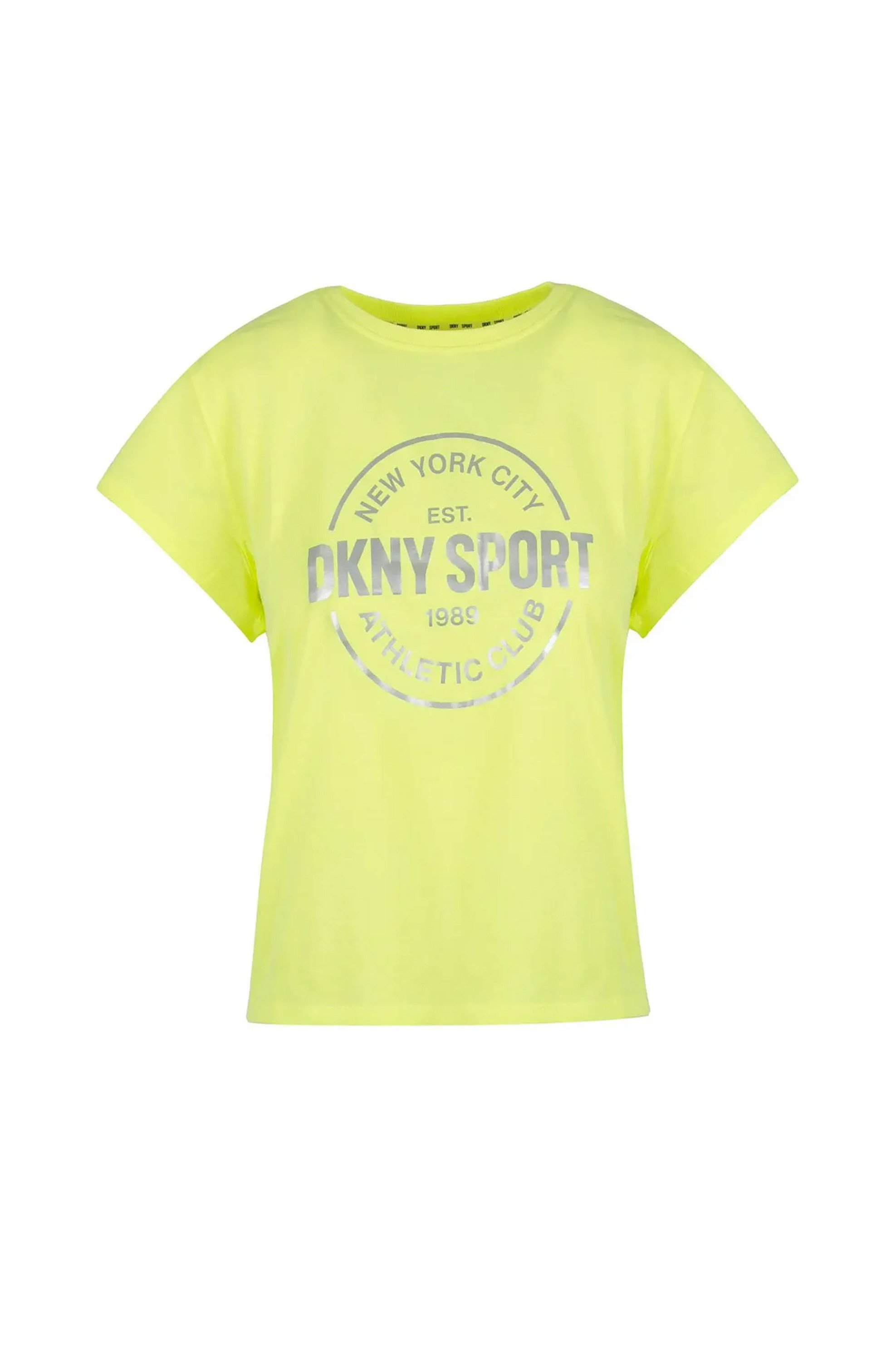 DKNY γυναικείο βαμβακερό T-shirt με contrast logo print μπροστά - DP3T9563 Κίτρινο Ανοιχτό