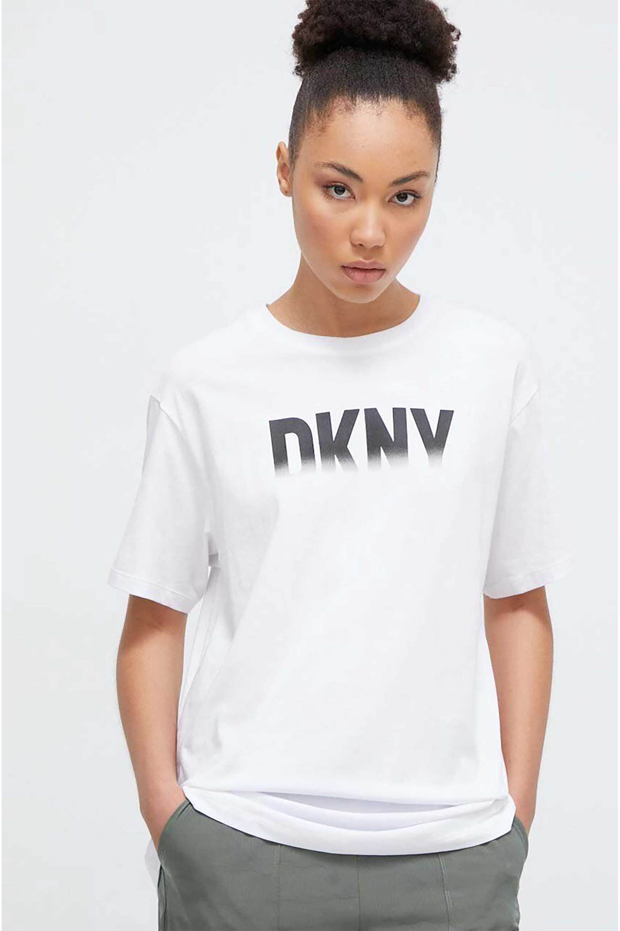 DKNY γυναικείο βαμβακερό T-shirt με logo μπροστά - DP3T9626 Λευκό