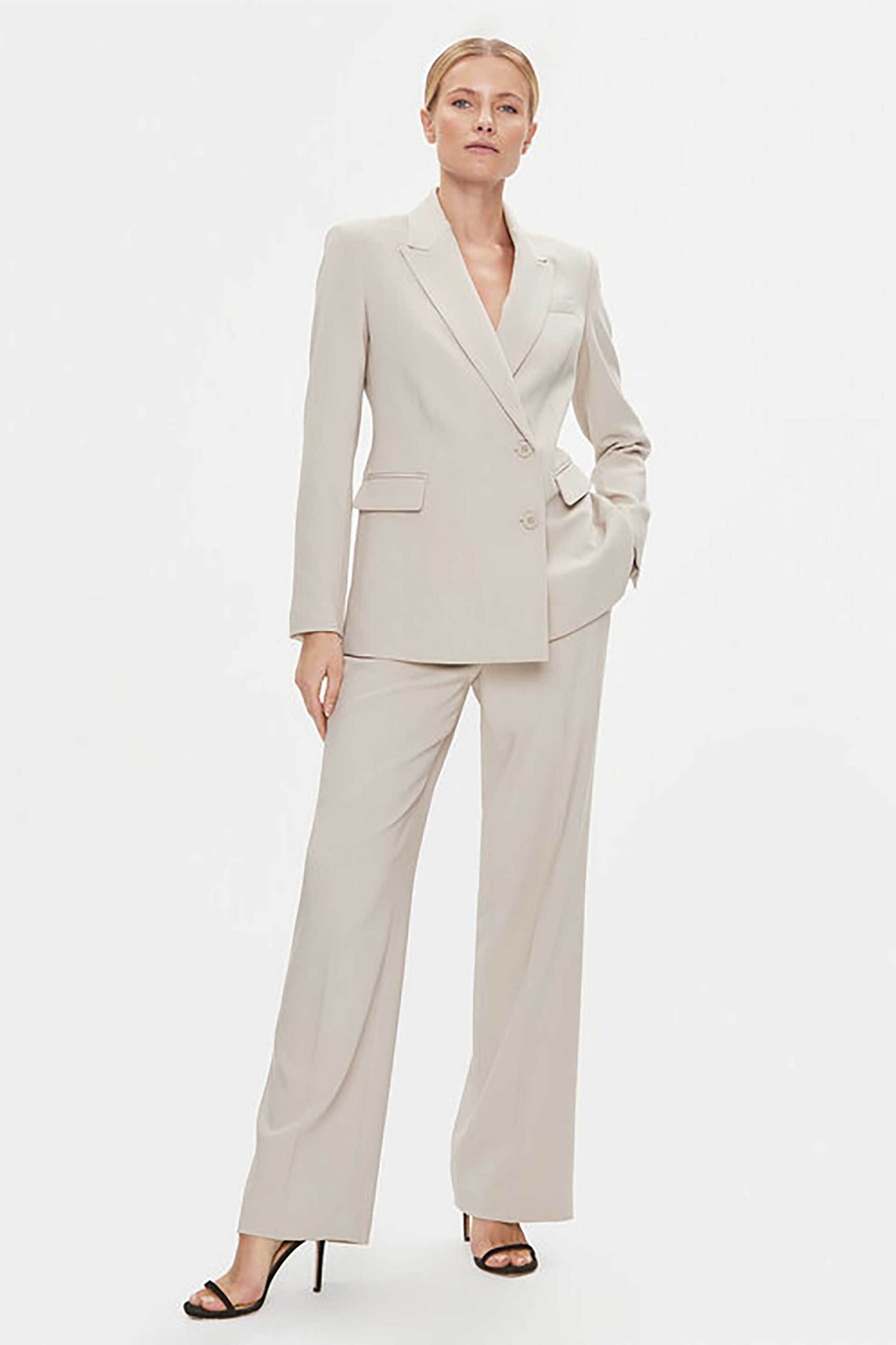 DKNY γυναικείο παντελόνι μονόχρωμο με πιέτες Straight Fit - UK3PX021 Μπεζ
