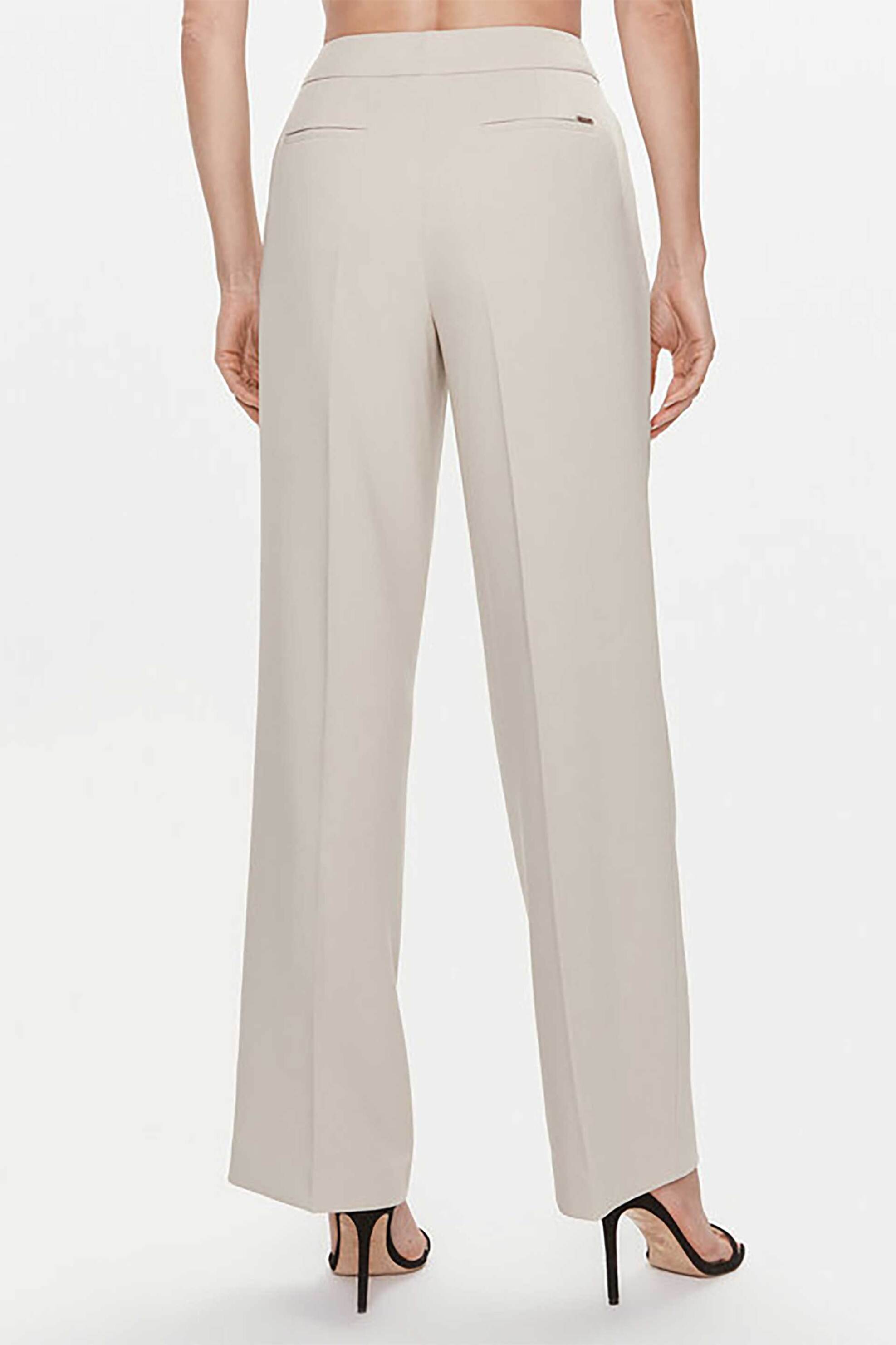 DKNY γυναικείο παντελόνι μονόχρωμο με πιέτες Straight Fit - UK3PX021 Μπεζ