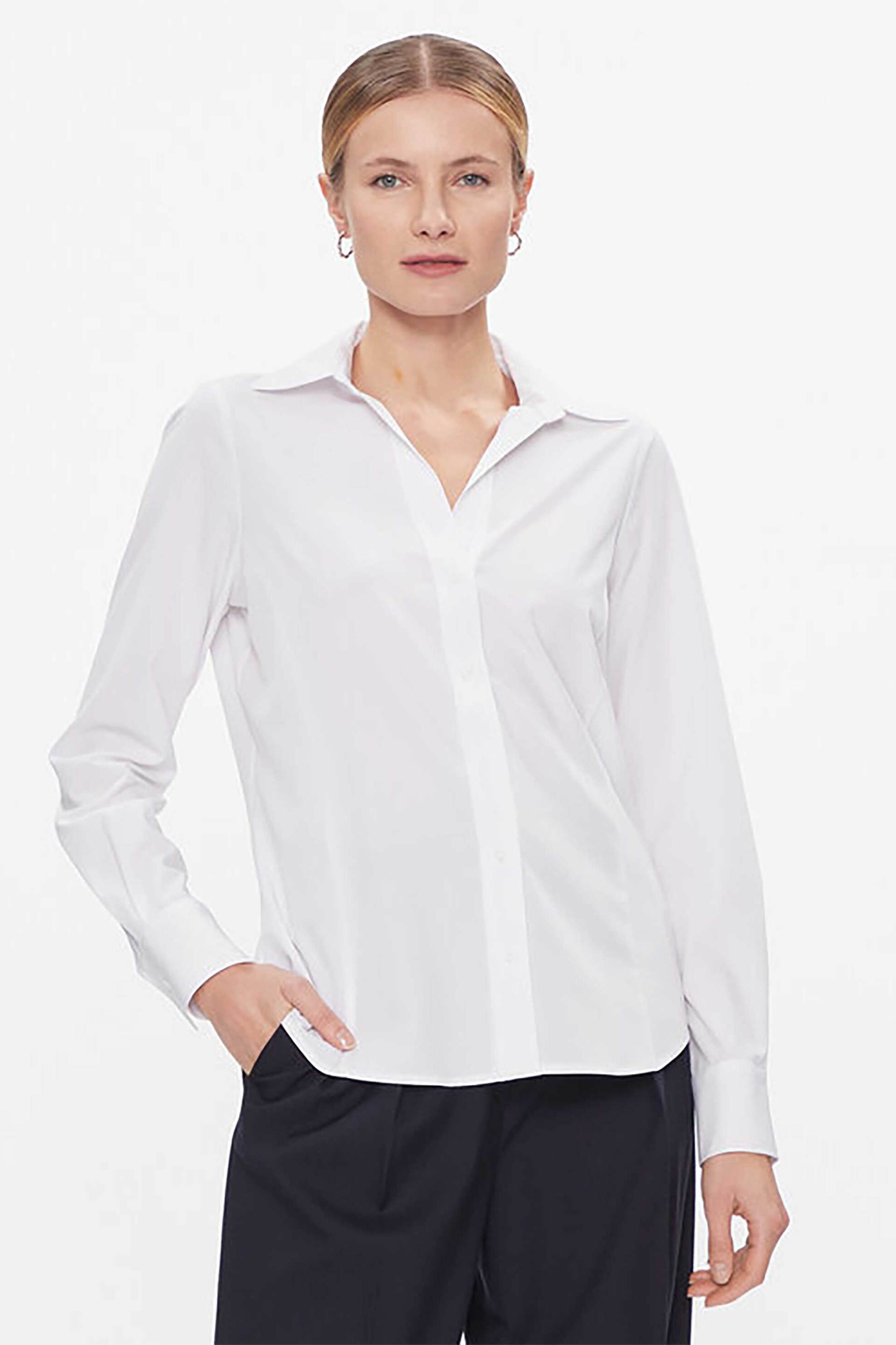 DKNY γυναικείο πουκάμισο μονόχρωμο με κλασικό γιακά - UK3T0207 Λευκό