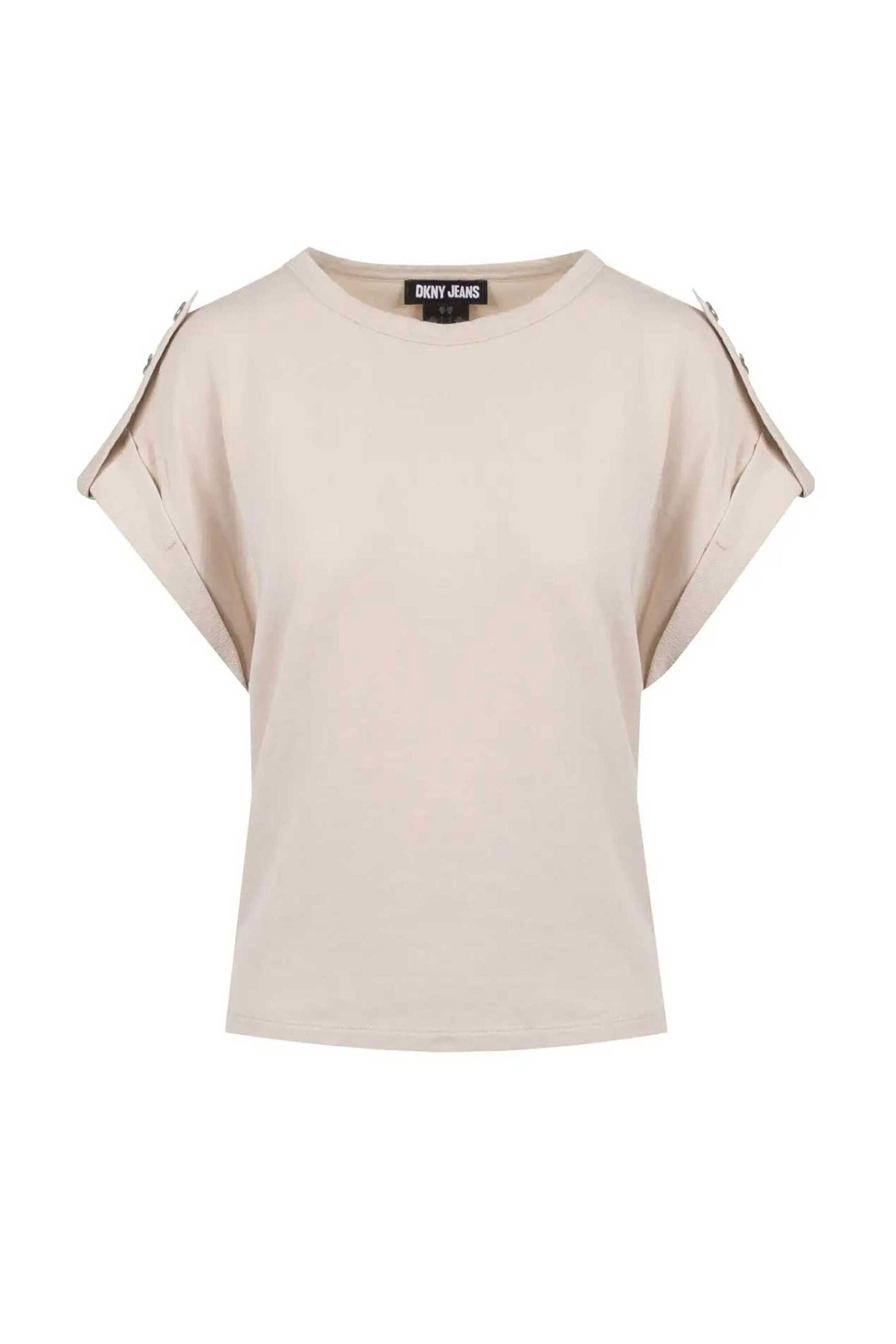 DKNY γυναικείο βαμβακερό T-shirt με λεπτομέρεια στους ώμους - E3KH0VPN Εκρού
