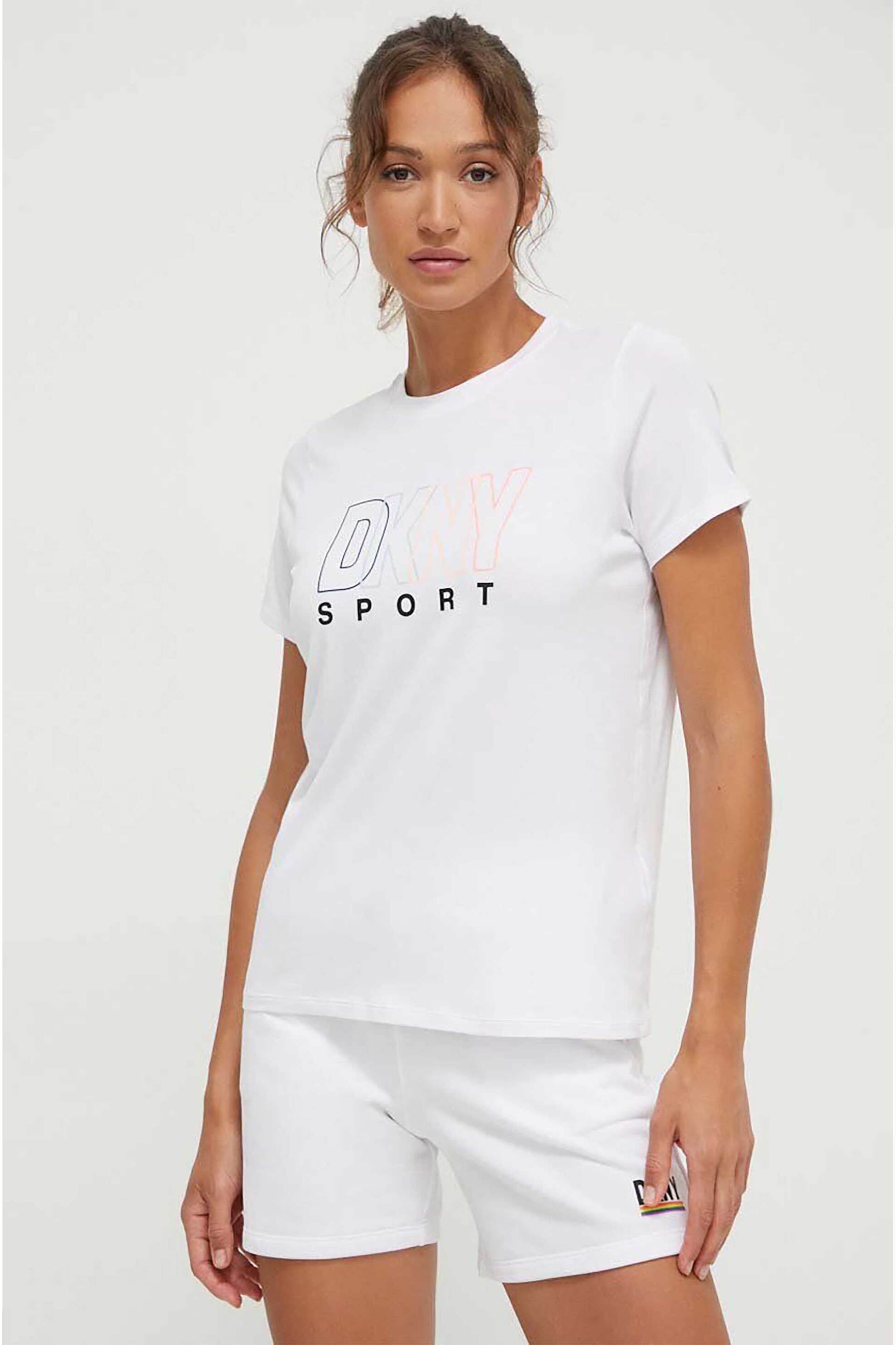 DKNY γυναικείο T-shirt μονόχρωμο με πολύχρωμο logo print - DP1T8816 Λευκό