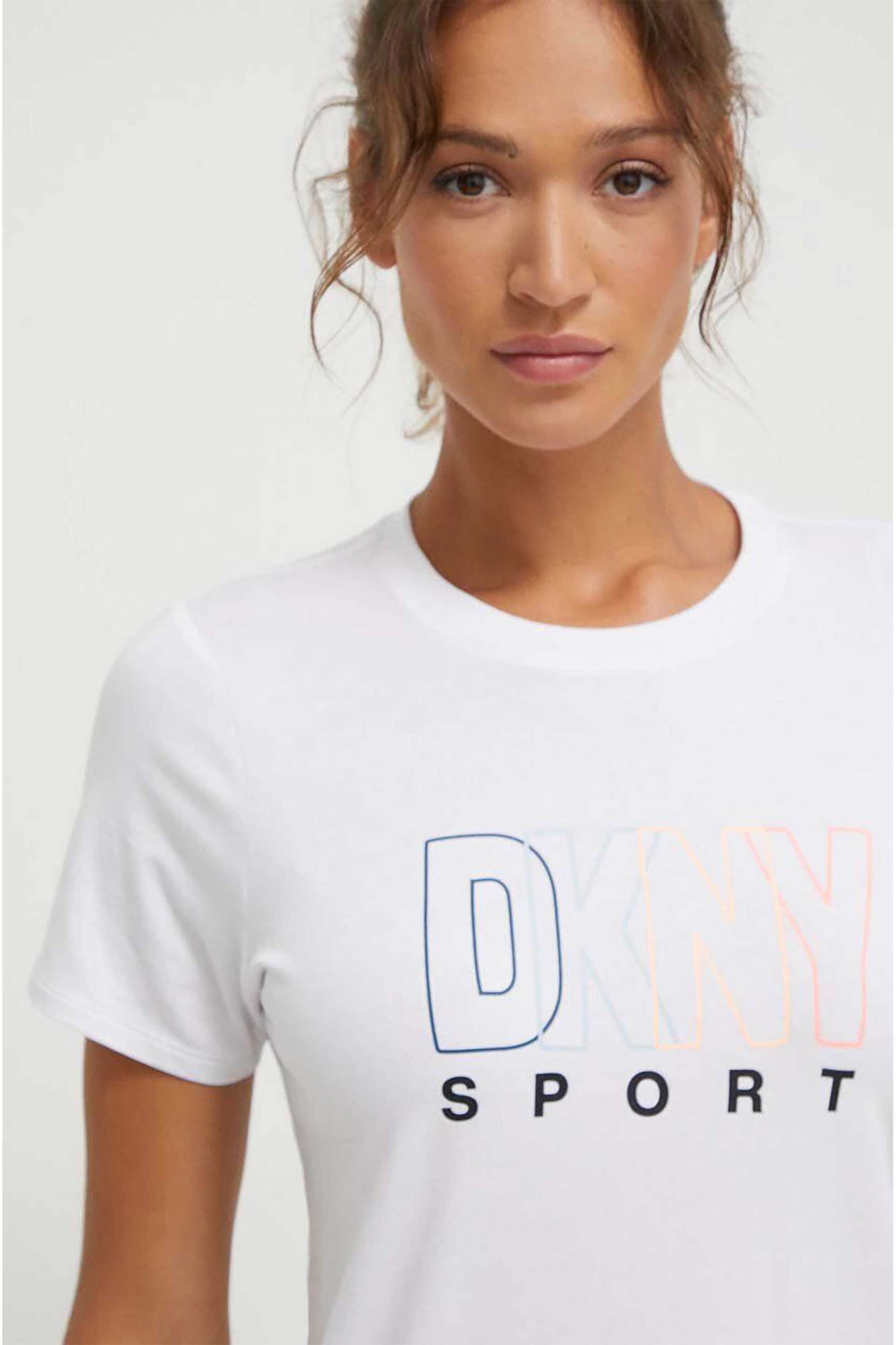 DKNY γυναικείο T-shirt μονόχρωμο με πολύχρωμο logo print - DP1T8816 Λευκό
