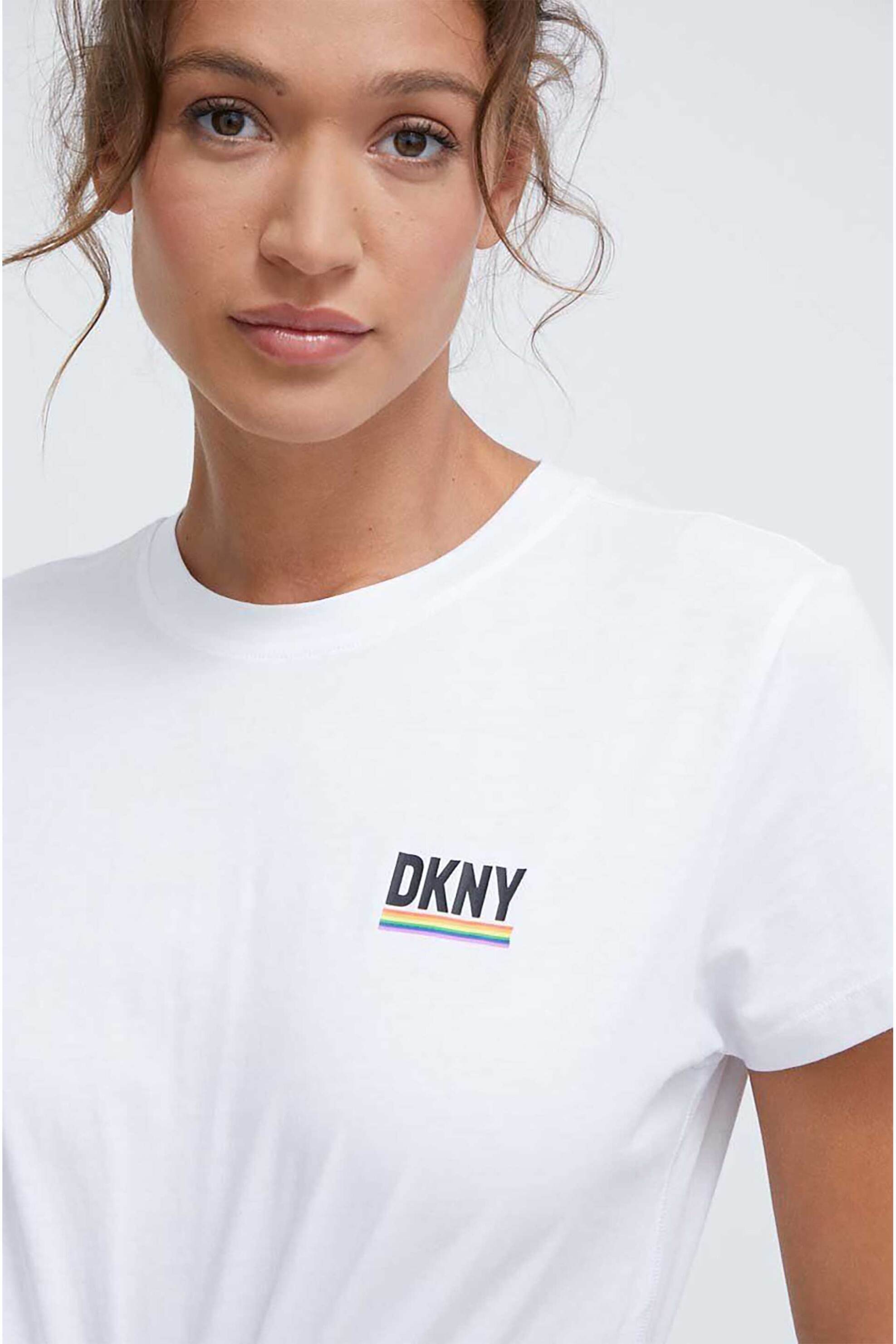 DKNY γυναικείο βαμβακερό T-shirt μονόχρωμο με contrast logo print - DP3T9660 Λευκό