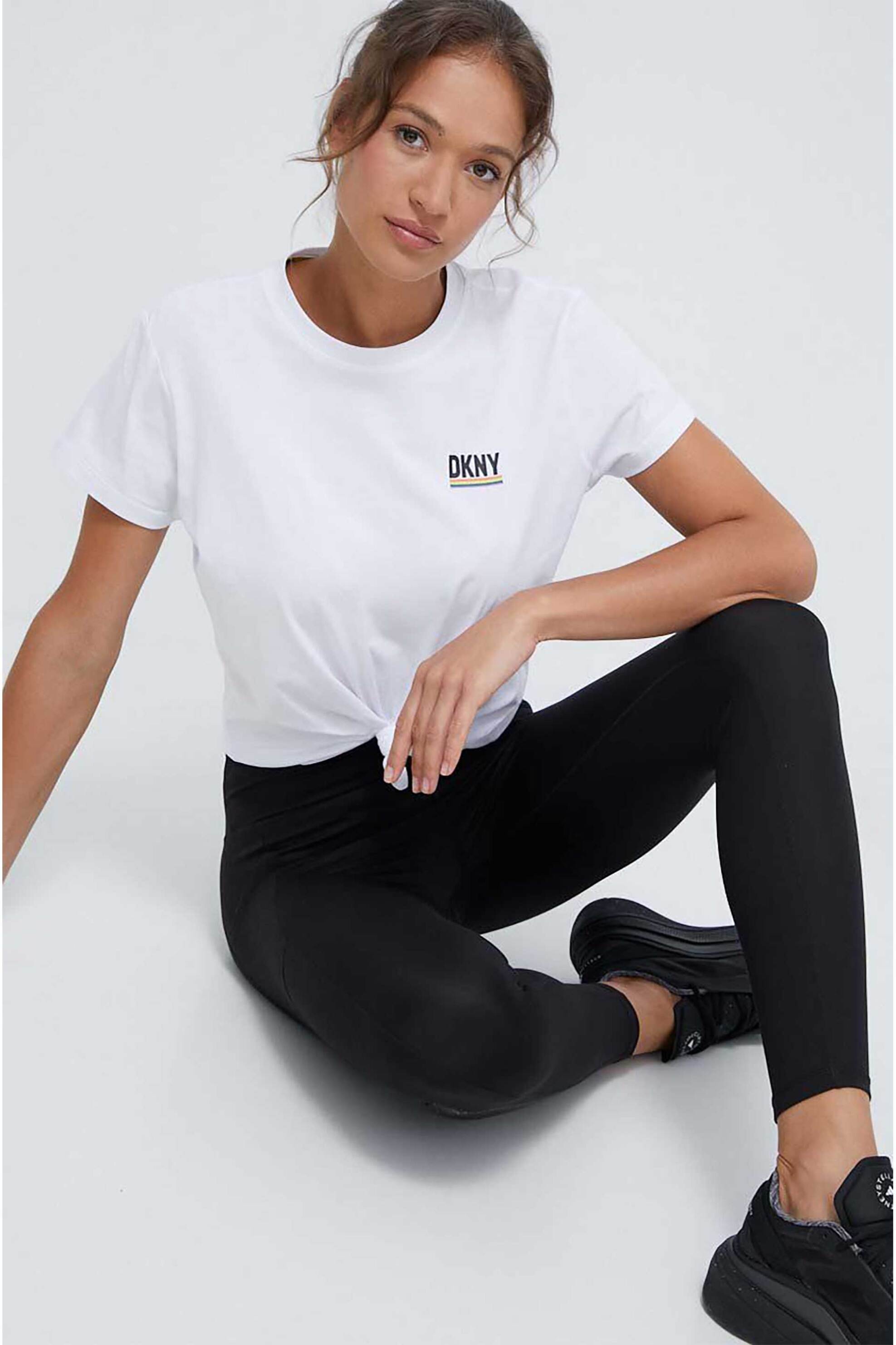 DKNY DKNY γυναικείο βαμβακερό T-shirt μονόχρωμο με contrast logo print - DP3T9660 Λευκό - 4