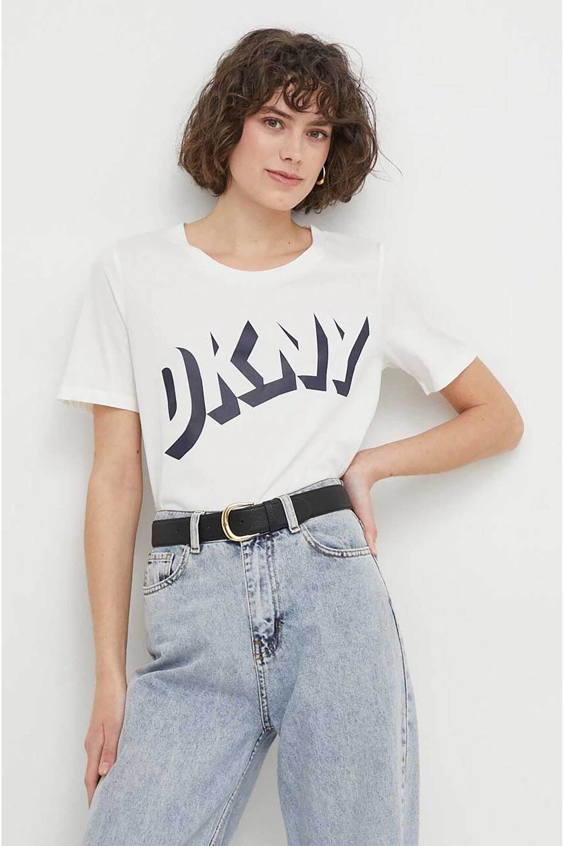 DKNY γυναικείο βαμβακερό T-shirt μονόχρωμο με 3D logo print - D2A4A0AT Λευκό