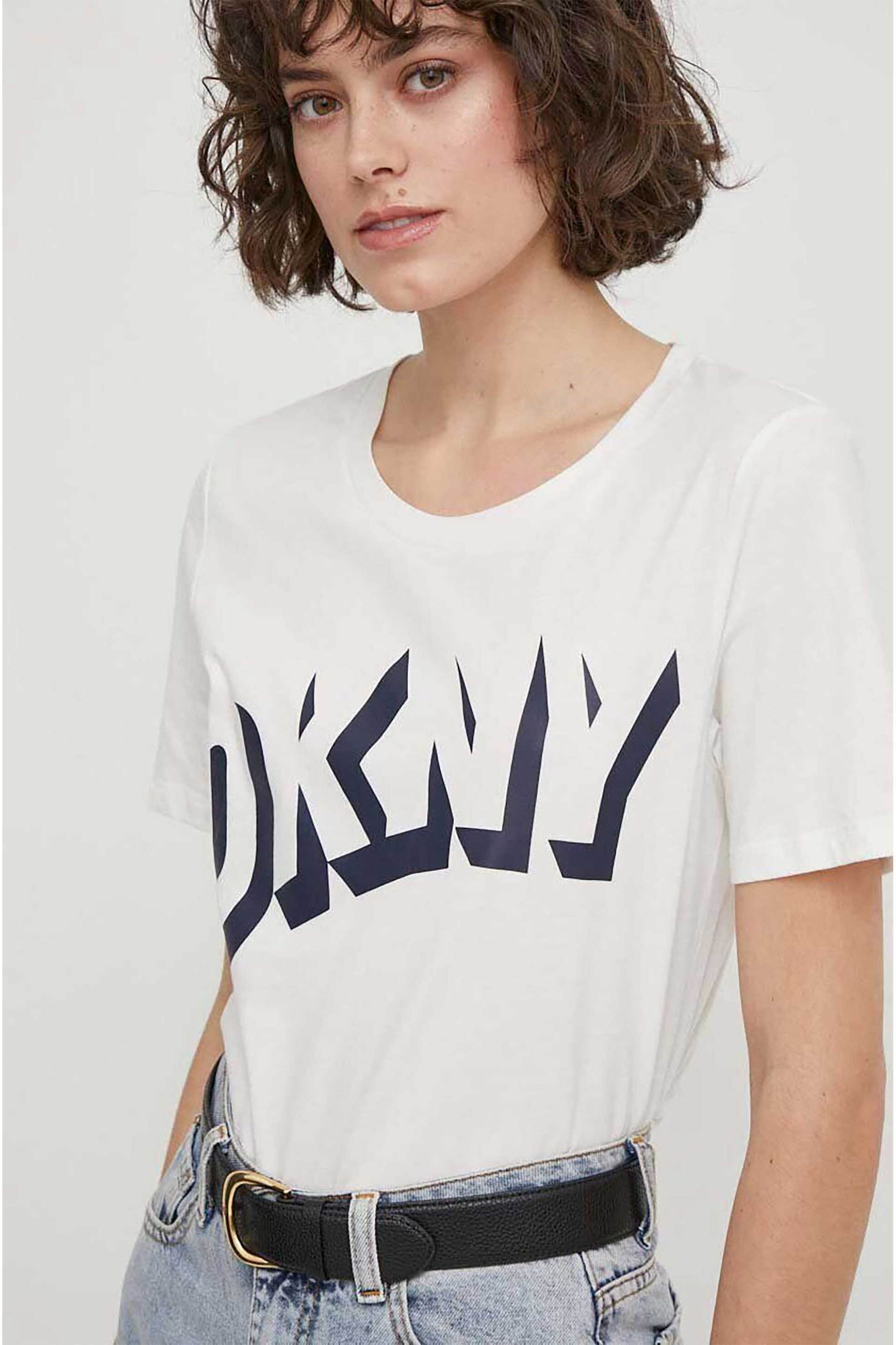 DKNY γυναικείο βαμβακερό T-shirt μονόχρωμο με 3D logo print - D2A4A0AT Λευκό