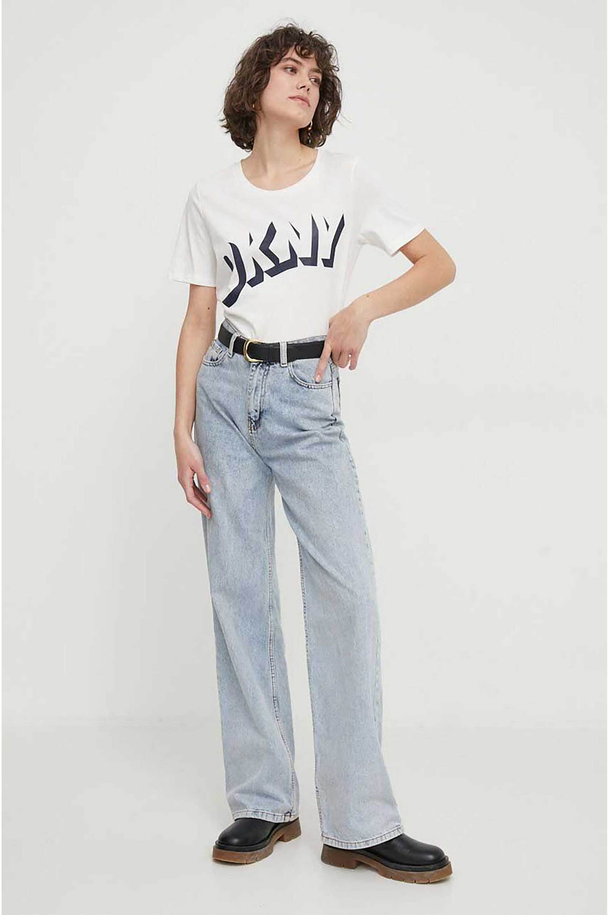 Dkny Γυναικείο Βαμβακερό T-Shirt Μονόχρωμο με 3D Logo Print - D2A4A0At Λευκό