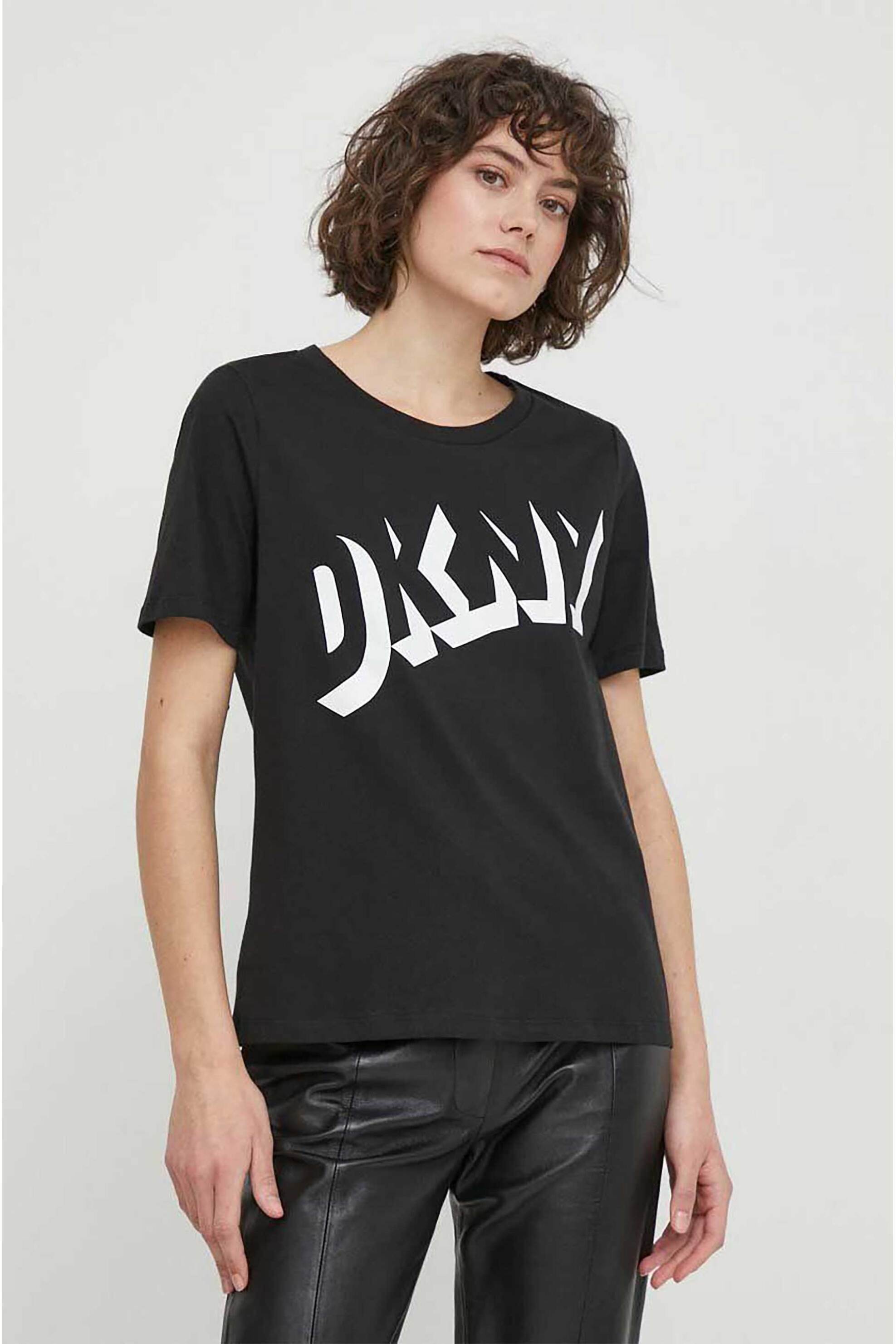  DKNY γυναικείο βαμβακερό T-shirt μονόχρωμο με 3D logo print - D2A4A0AT Μαύρο 2025