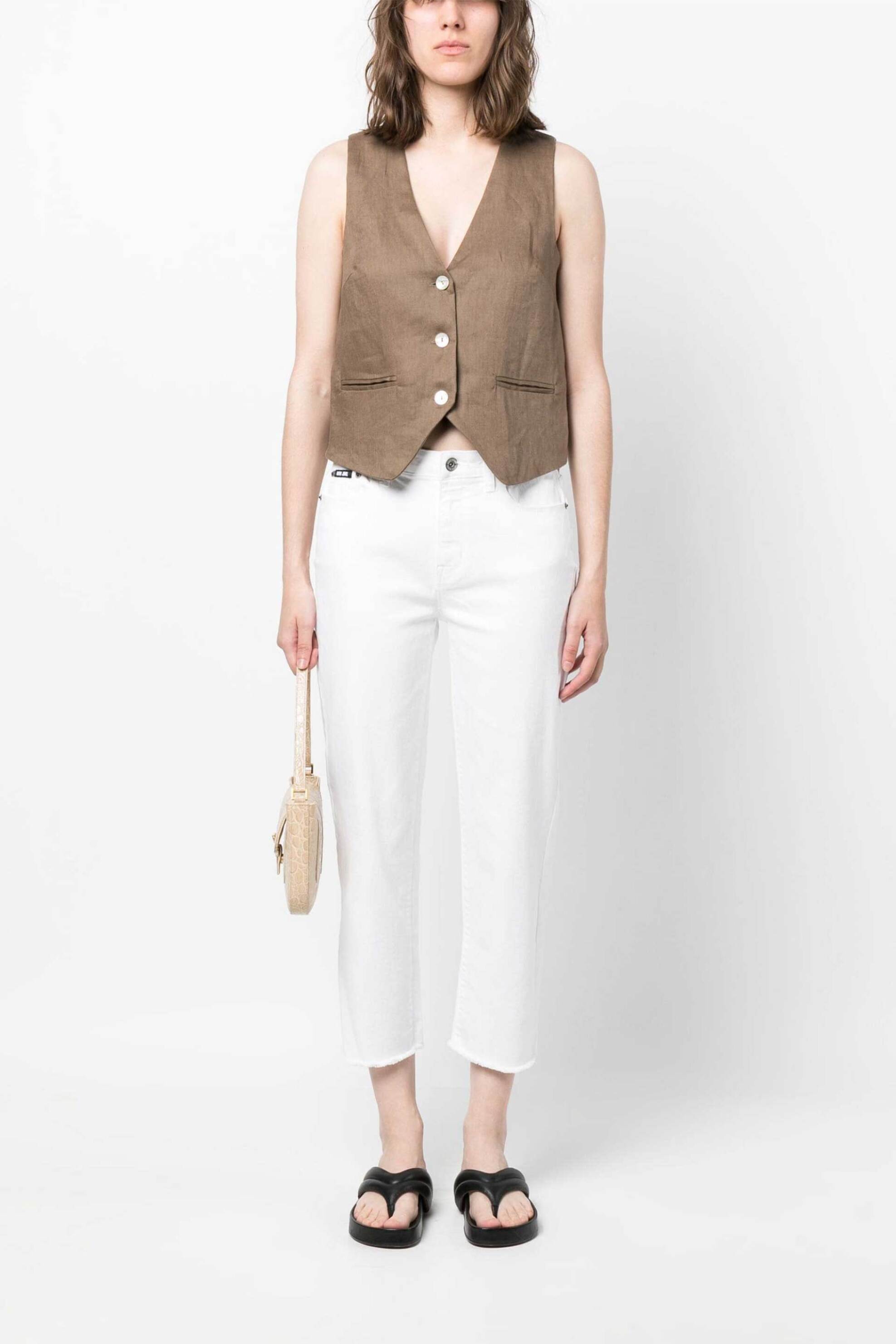DKNY γυναικείο τζην παντελόνι cropped μονόχρωμο πεντάτσεπο Slim Fit - E0RL2630 Λευκό
