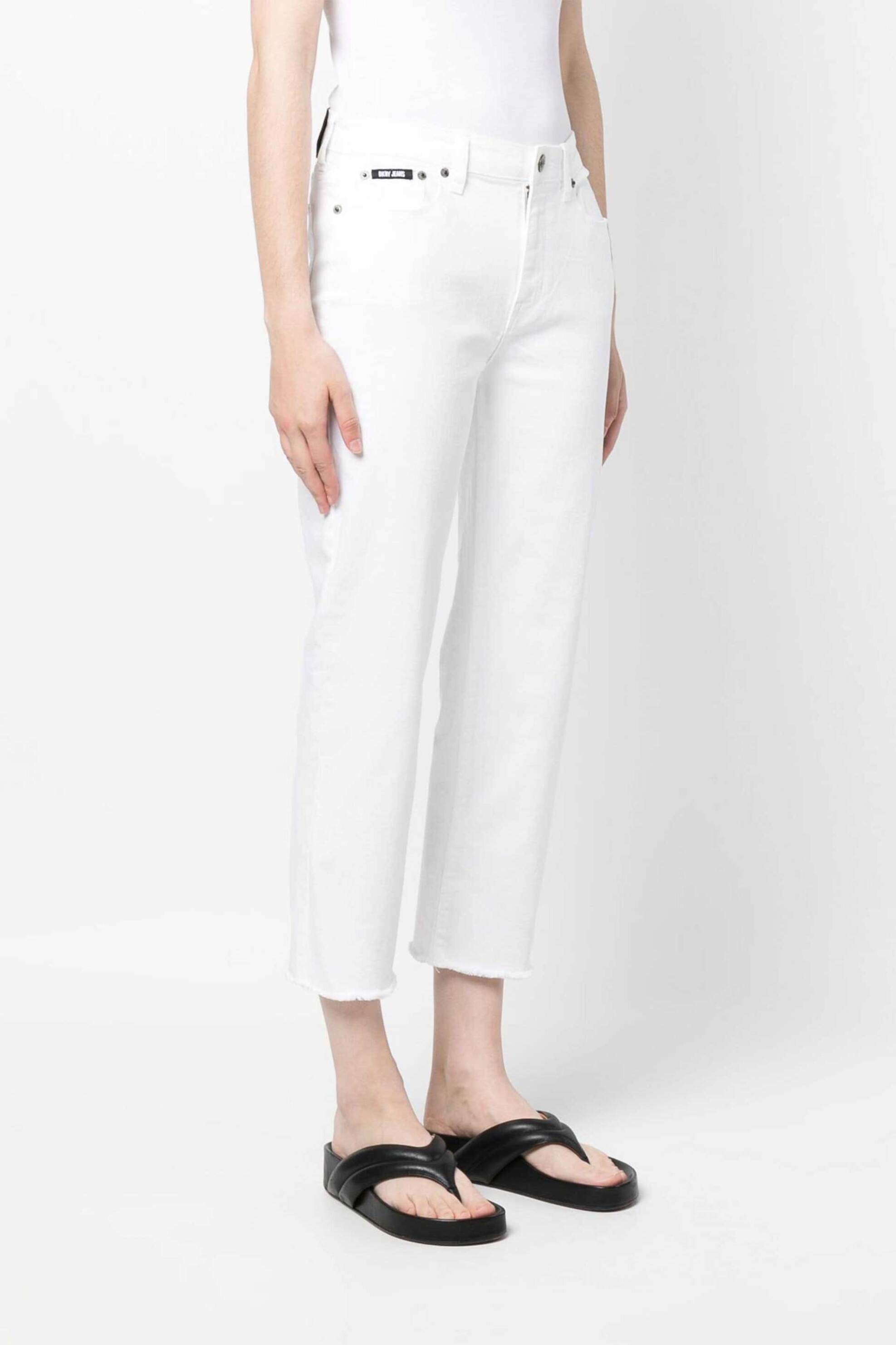 DKNY DKNY γυναικείο τζην παντελόνι cropped μονόχρωμο πεντάτσεπο Slim Fit - E0RL2630 Λευκό - 3