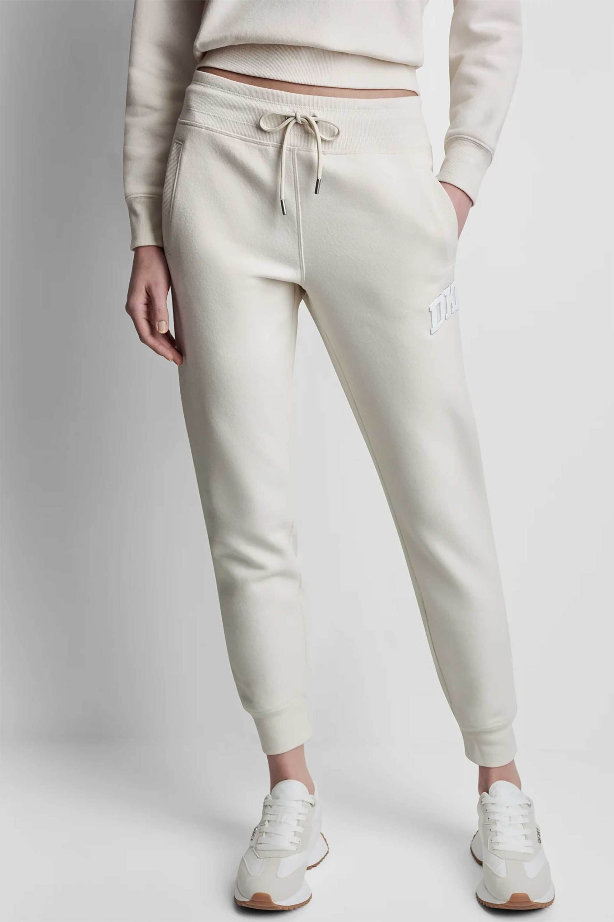 DKNY γυναικείο παντελόνι φόρμας μονόχρωμο με λογότυπο Skinny Fit - DP6P3896 Εκρού