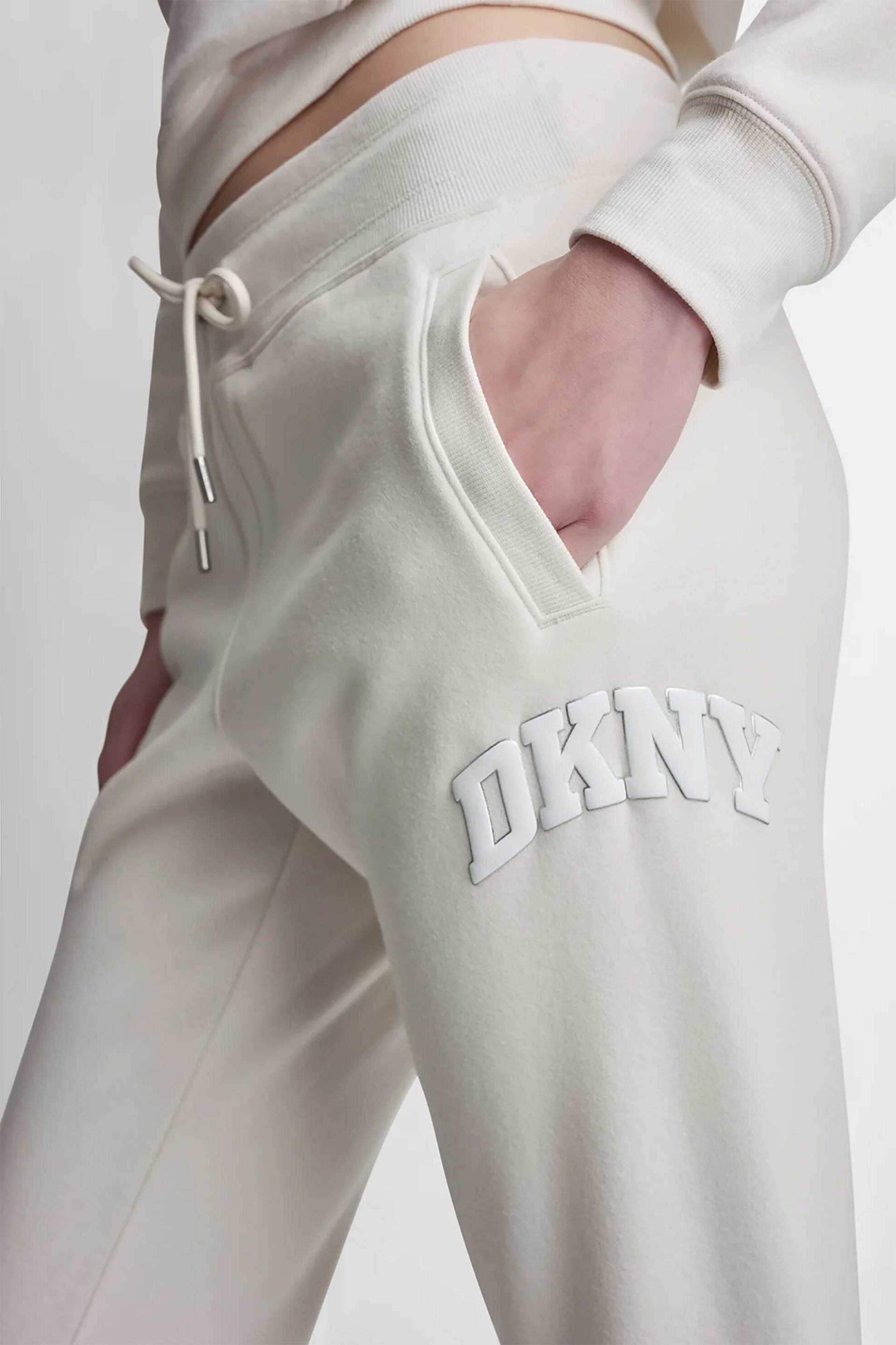 Dkny Γυναικείο Παντελόνι Φόρμας Μονόχρωμο με Λογότυπο Skinny Fit - Dp6P3896 Εκρού