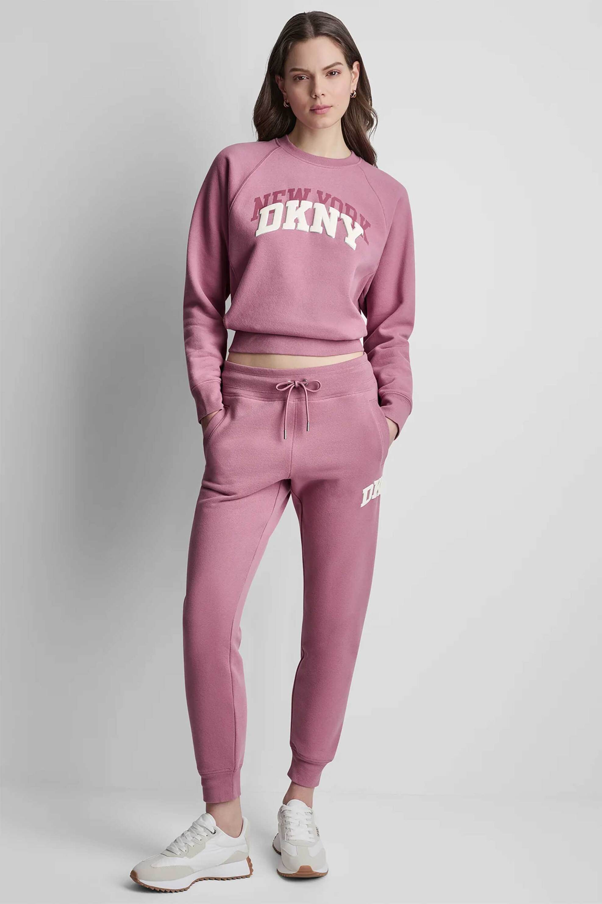 DKNY γυναικείο παντελόνι φόρμας μονόχρωμο με λογότυπο Skinny Fit - DP6P3896 Ροζ