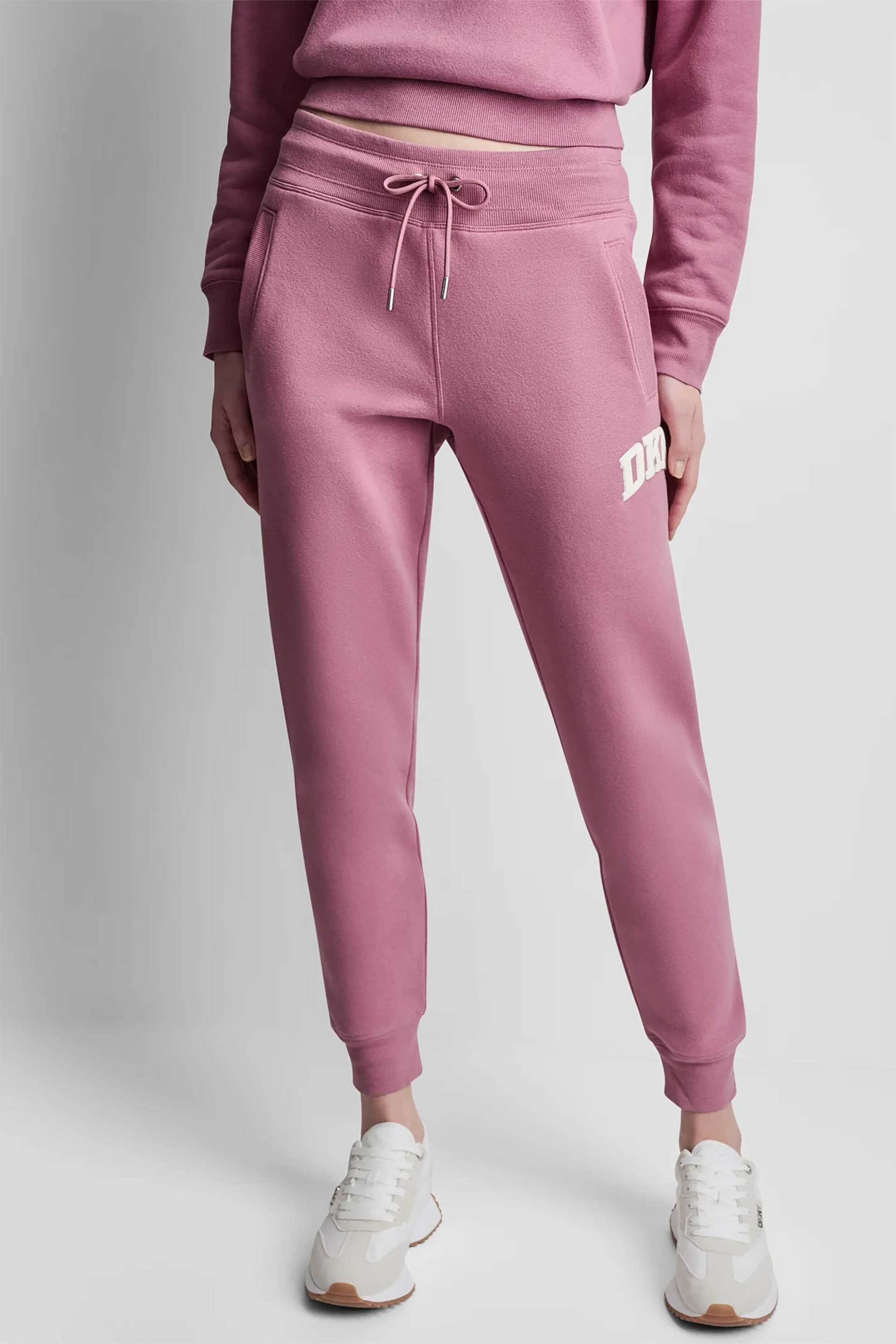 DKNY γυναικείο παντελόνι φόρμας μονόχρωμο με λογότυπο Skinny Fit - DP6P3896 Ροζ