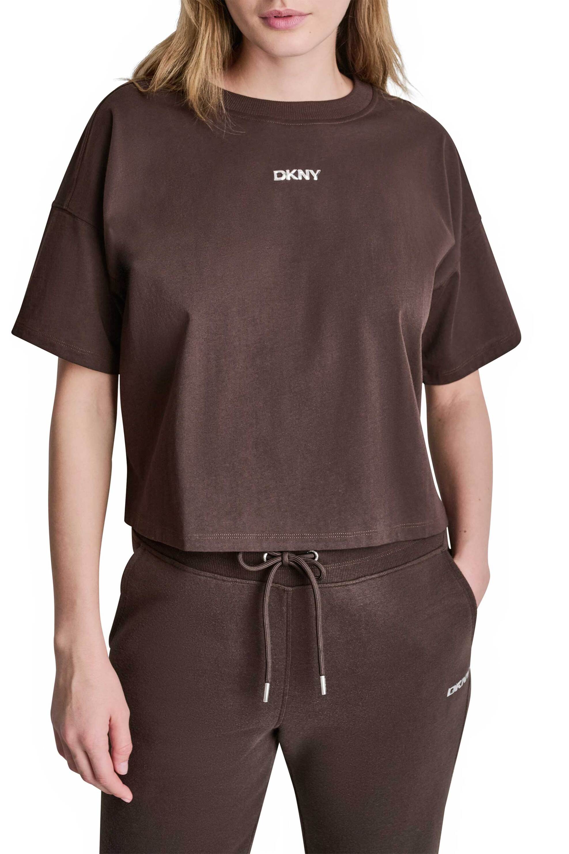 DKNY γυναικείο T-shirt με ανάγλυφο λογότυπο - DP6T1662 Καφέ Σκούρο
