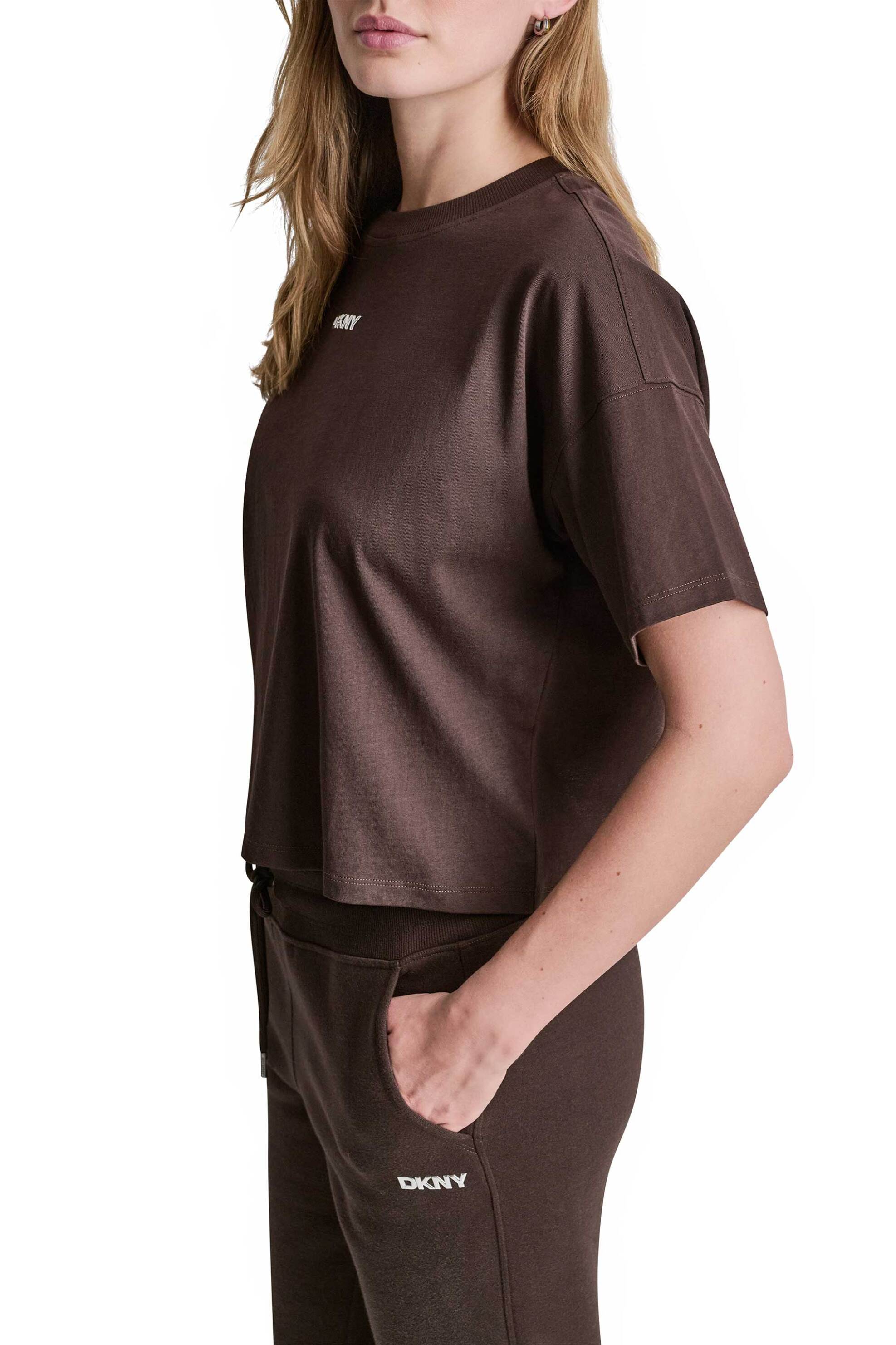 DKNY γυναικείο T-shirt με ανάγλυφο λογότυπο - DP6T1662 Καφέ Σκούρο