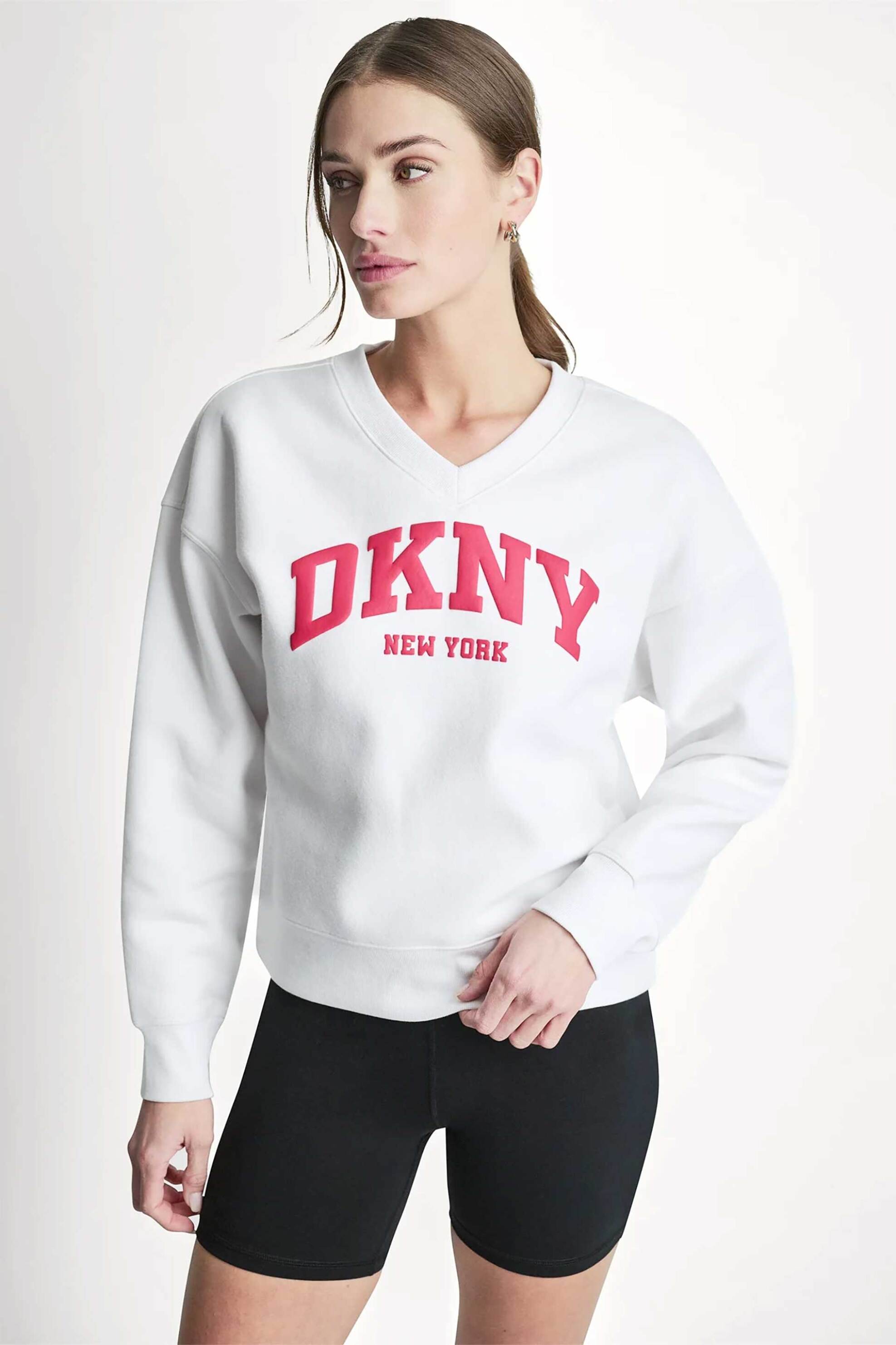DKNY γυναικεία μπλούζα φούτερ με ανάγλυφο λογότυπο - DP6T1725 Λευκό
