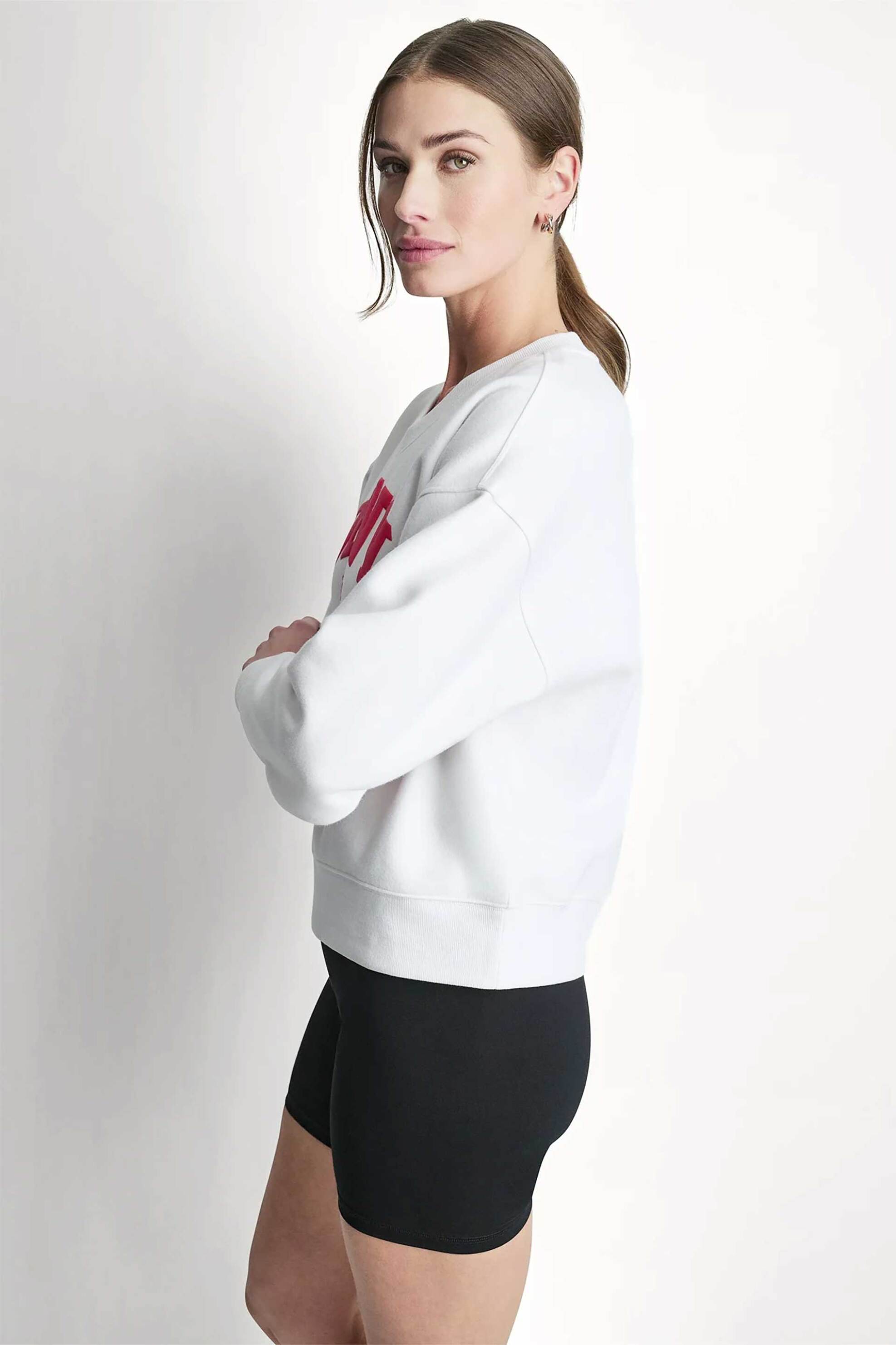 DKNY γυναικεία μπλούζα φούτερ με ανάγλυφο λογότυπο - DP6T1725 Λευκό