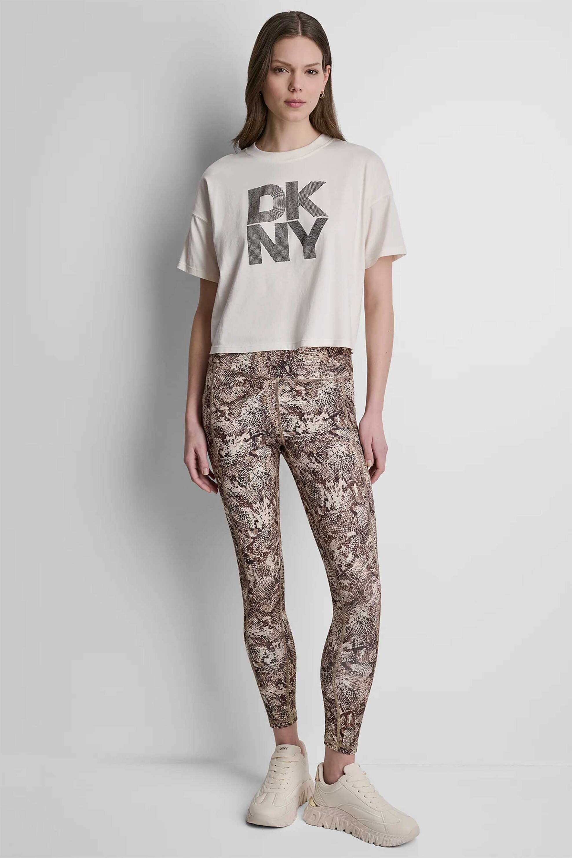 DKNY γυναικείο T-shirt με ανάγλυφο λογότυπο με στρας Relaxed Fit - DP6T1731 Εκρού