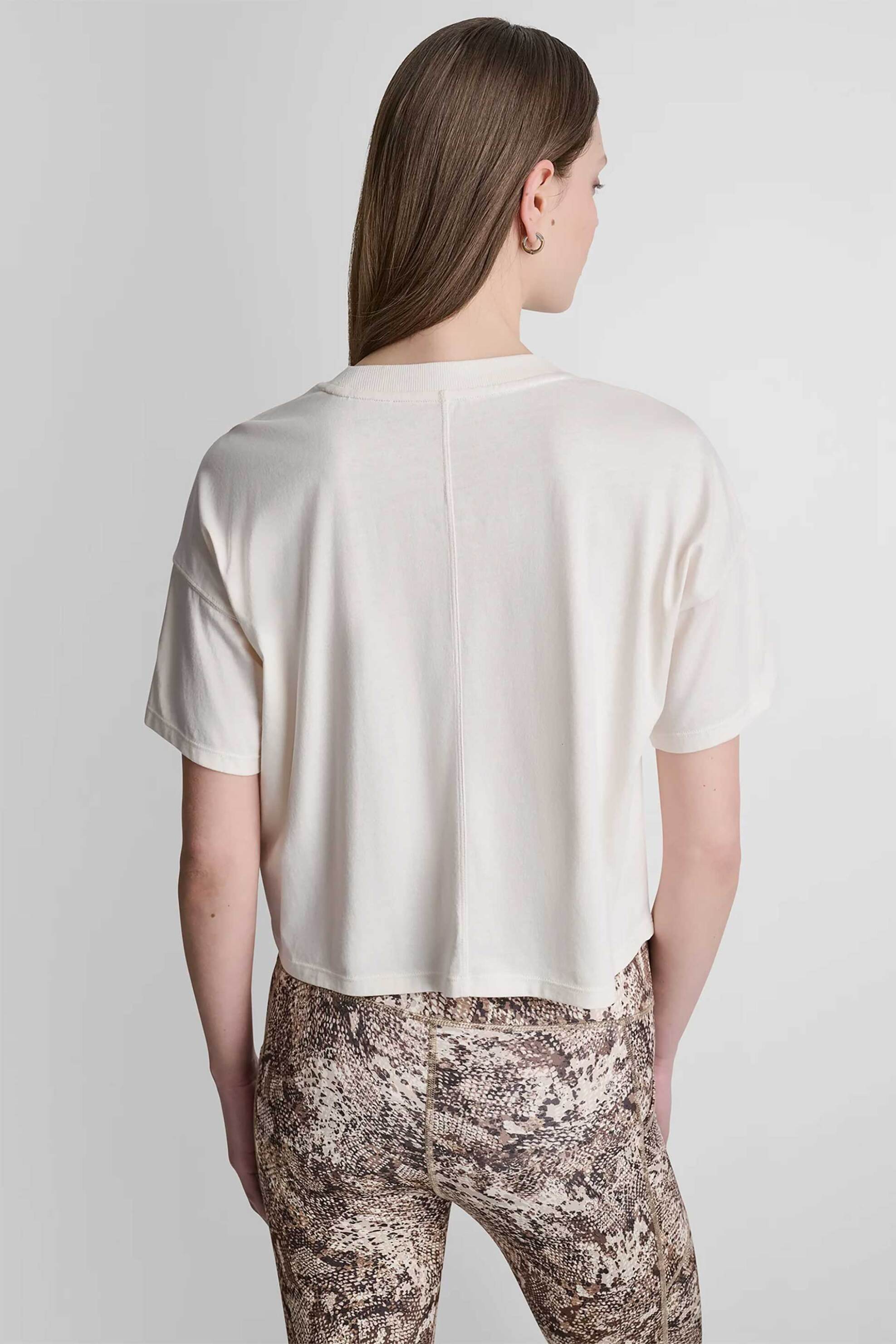Dkny Γυναικείο T-Shirt με Ανάγλυφο Λογότυπο Στρας Relaxed Fit - Dp6T1731 Εκρού