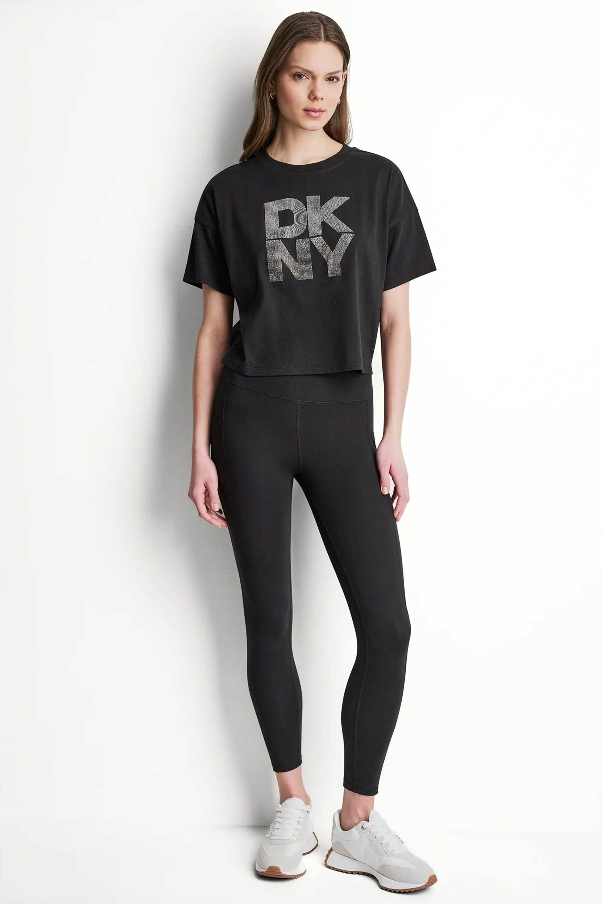 DKNY γυναικείο T-shirt με ανάγλυφο λογότυπο με στρας Relaxed Fit - DP6T1731 Μαύρο