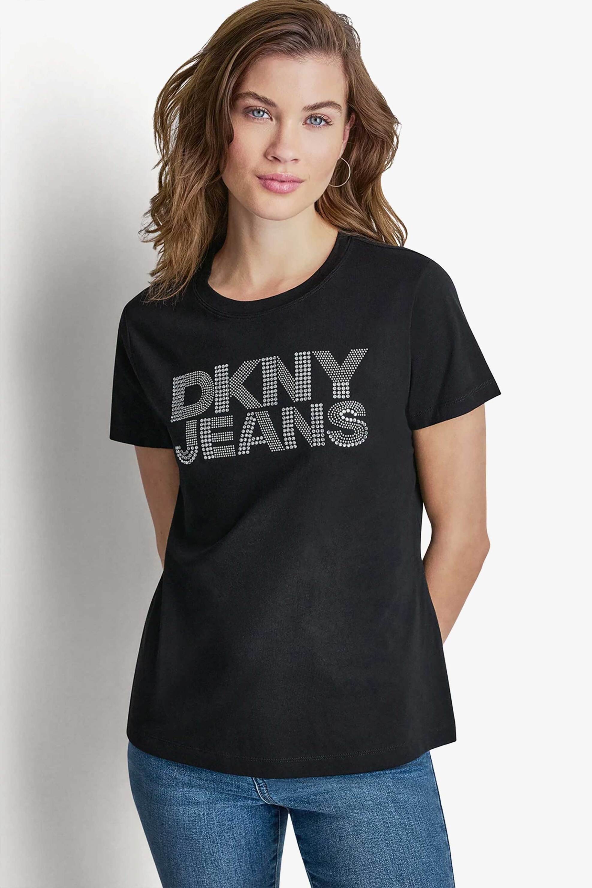DKNY γυναικείο T-shirt με στρας στο λογότυπο Regular Fit - DJ6T1792 Μαύρο