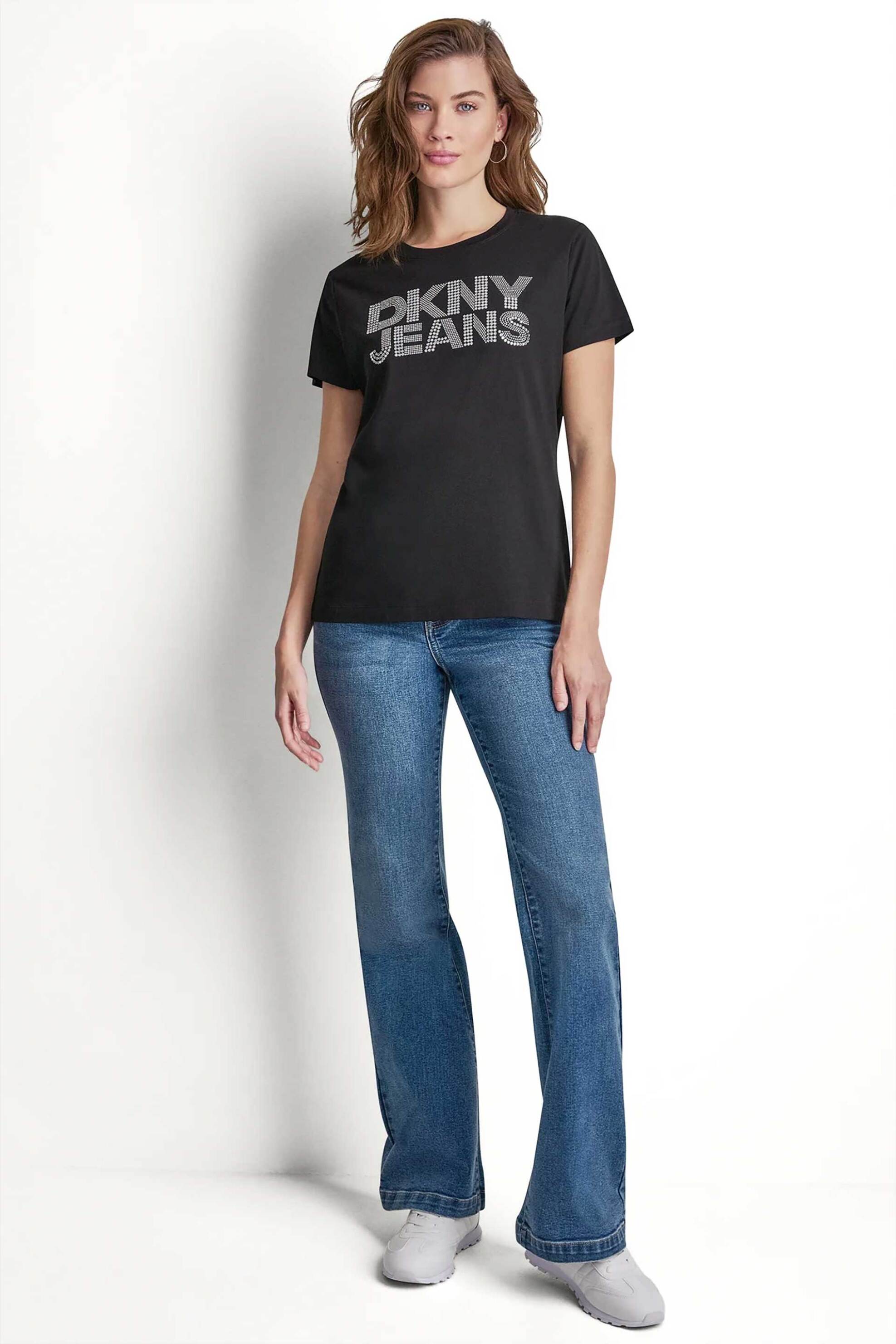 DKNY γυναικείο T-shirt με στρας στο λογότυπο Regular Fit - DJ6T1792 Μαύρο