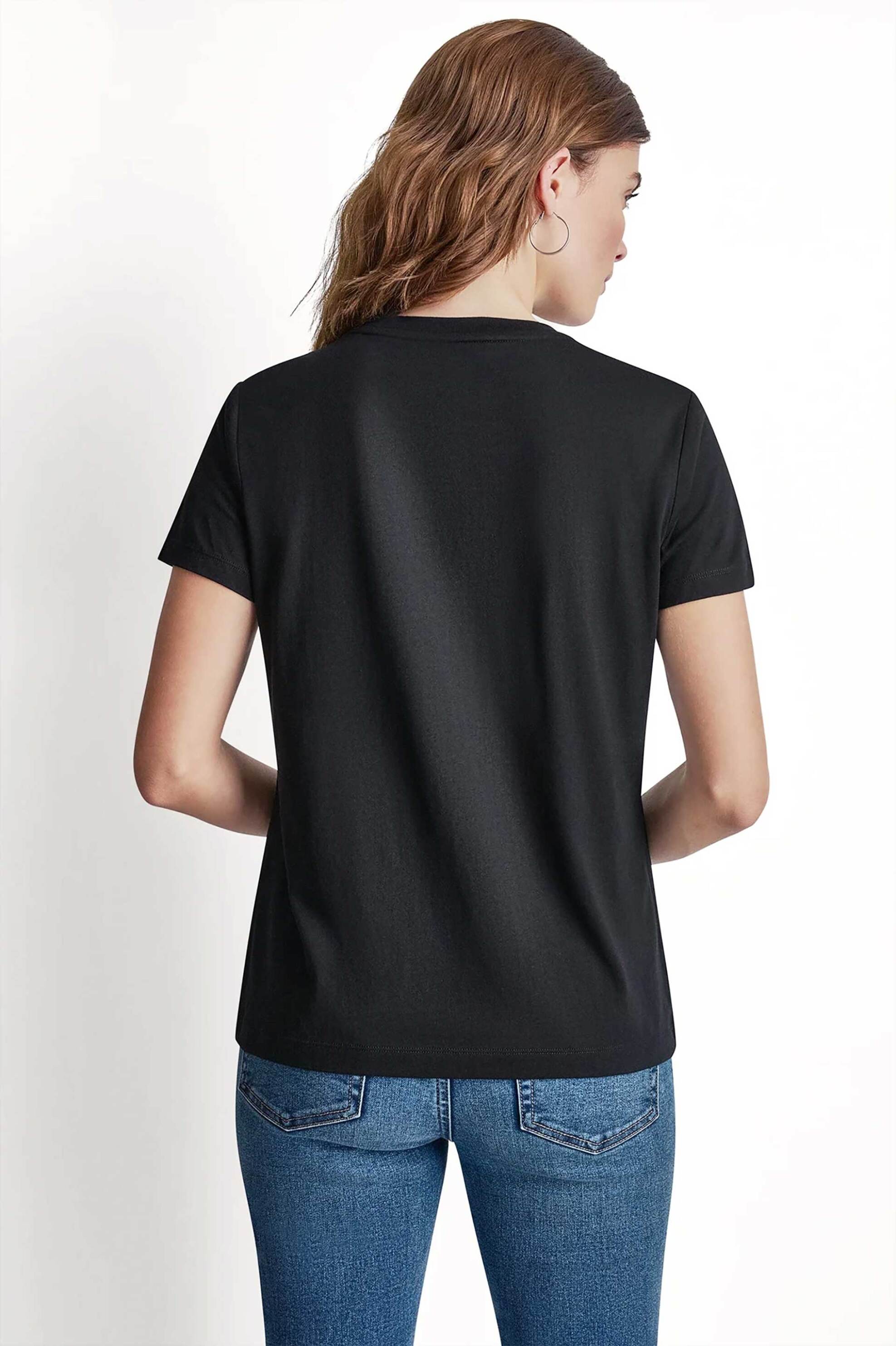 Dkny Γυναικείο T-Shirt με Στρας Στο Λογότυπο Regular Fit - Dj6T1792 Μαύρο