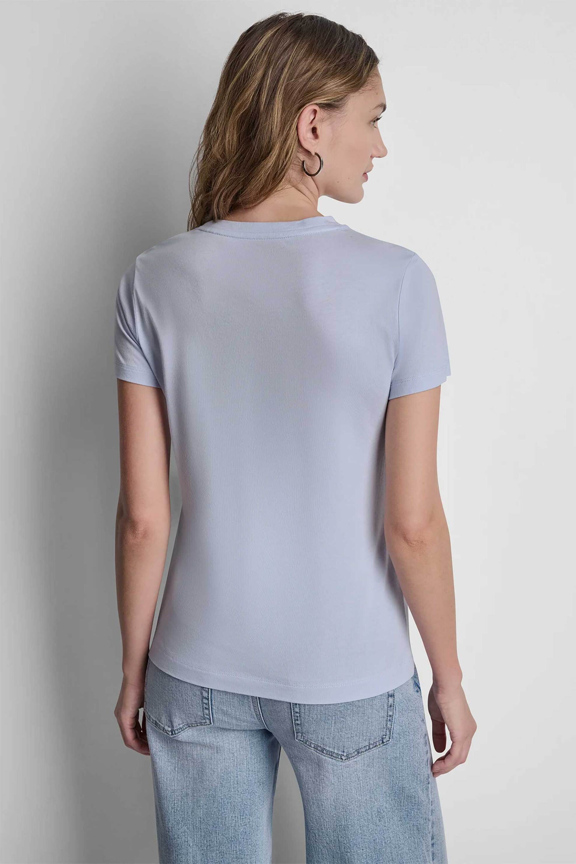Dkny Γυναικείο T-Shirt με Παγιέτα Στο Λογότυπο Regular Fit - Dj6T1798 Γαλάζιο