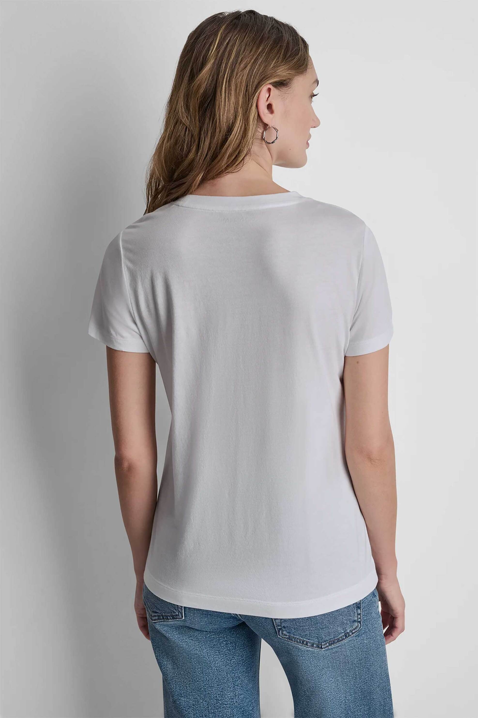 Dkny Γυναικείο T-Shirt με Παγιέτα Στο Λογότυπο Regular Fit - Dj6T1798 Λευκό