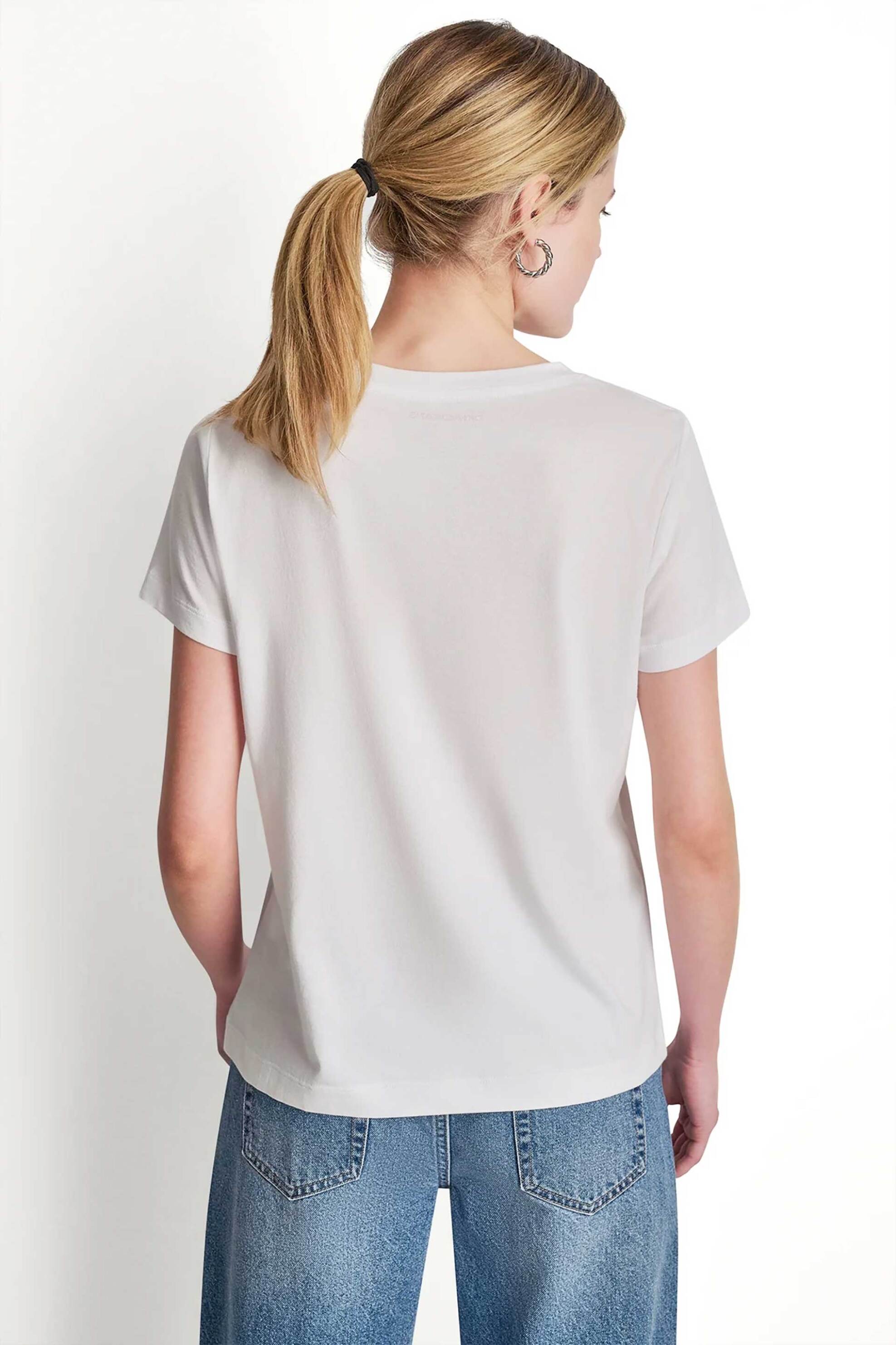 Dkny Γυναικείο T-Shirt με Στρας Στο Λογότυπο Regular Fit - Dj6T1801 Εκρού