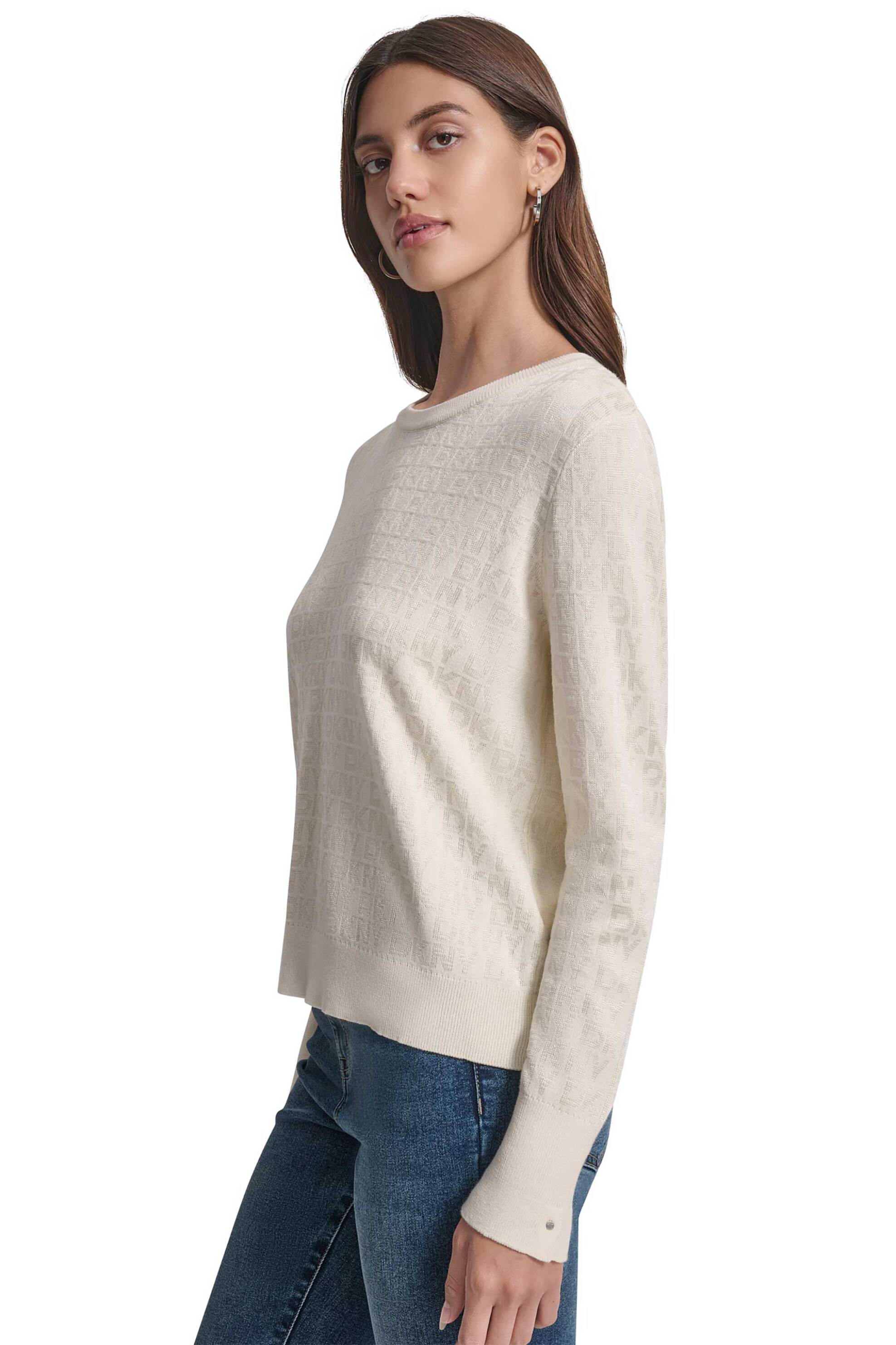 DKNY γυναικεία μπλούζα πλεκτή με all-over λογότυπο στην πλέξη - DJ5R0877 Εκρού