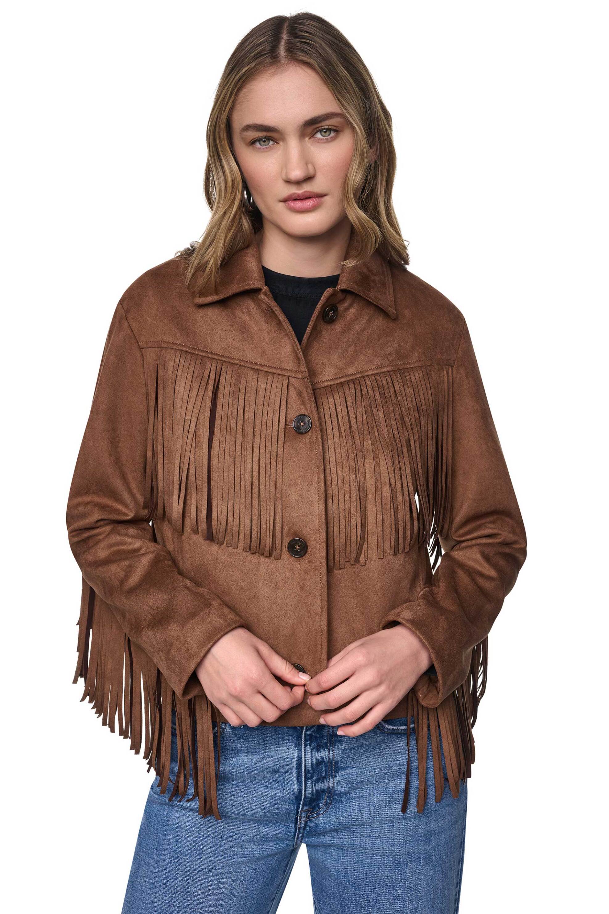 DKNY γυναικείο jacket με κρόσσια - DJ6J6238 Καφέ