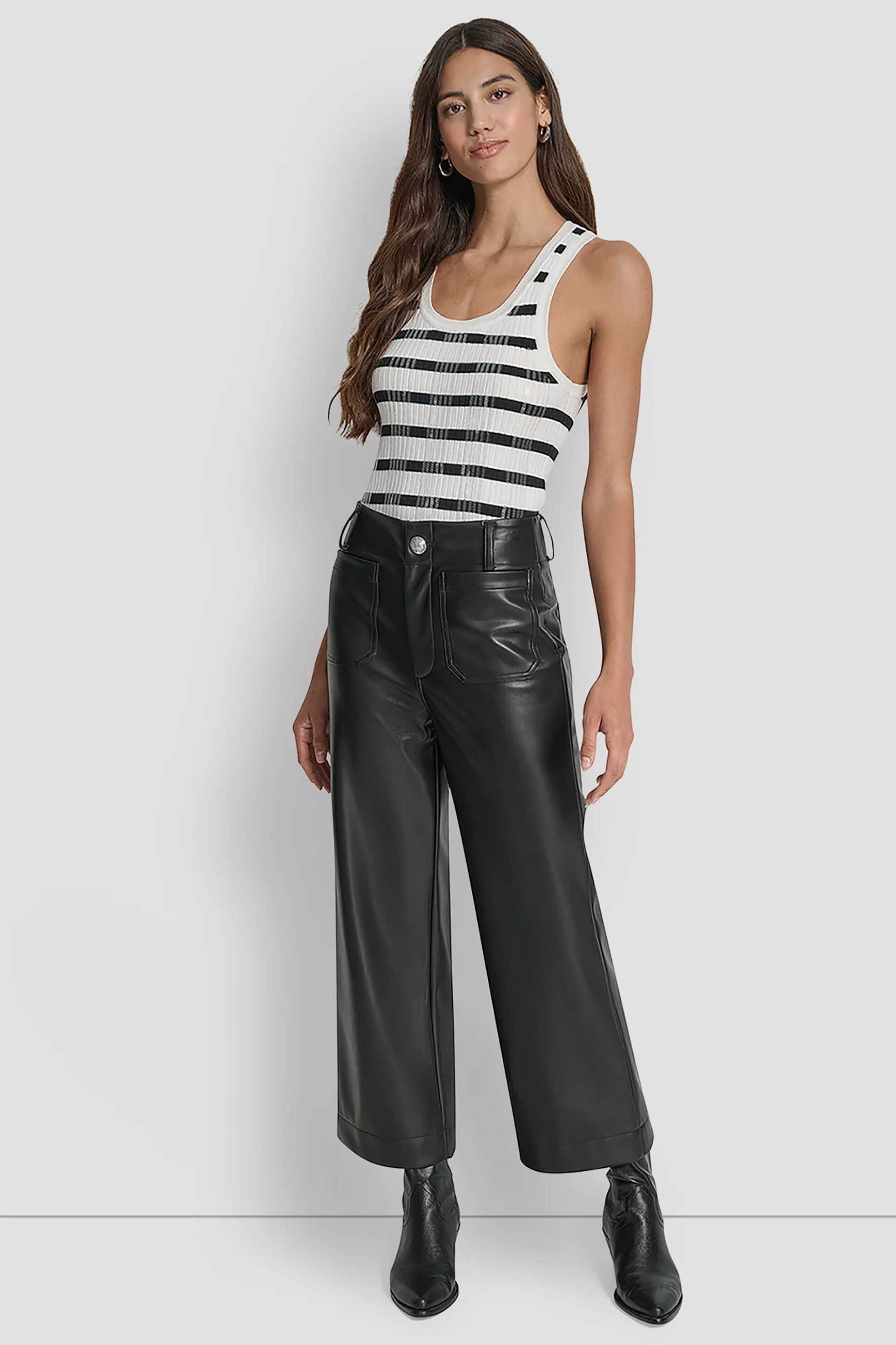 DKNY γυναικείο παντελόνι cropped faux δέρμα - DJ6P3117 Μαύρο