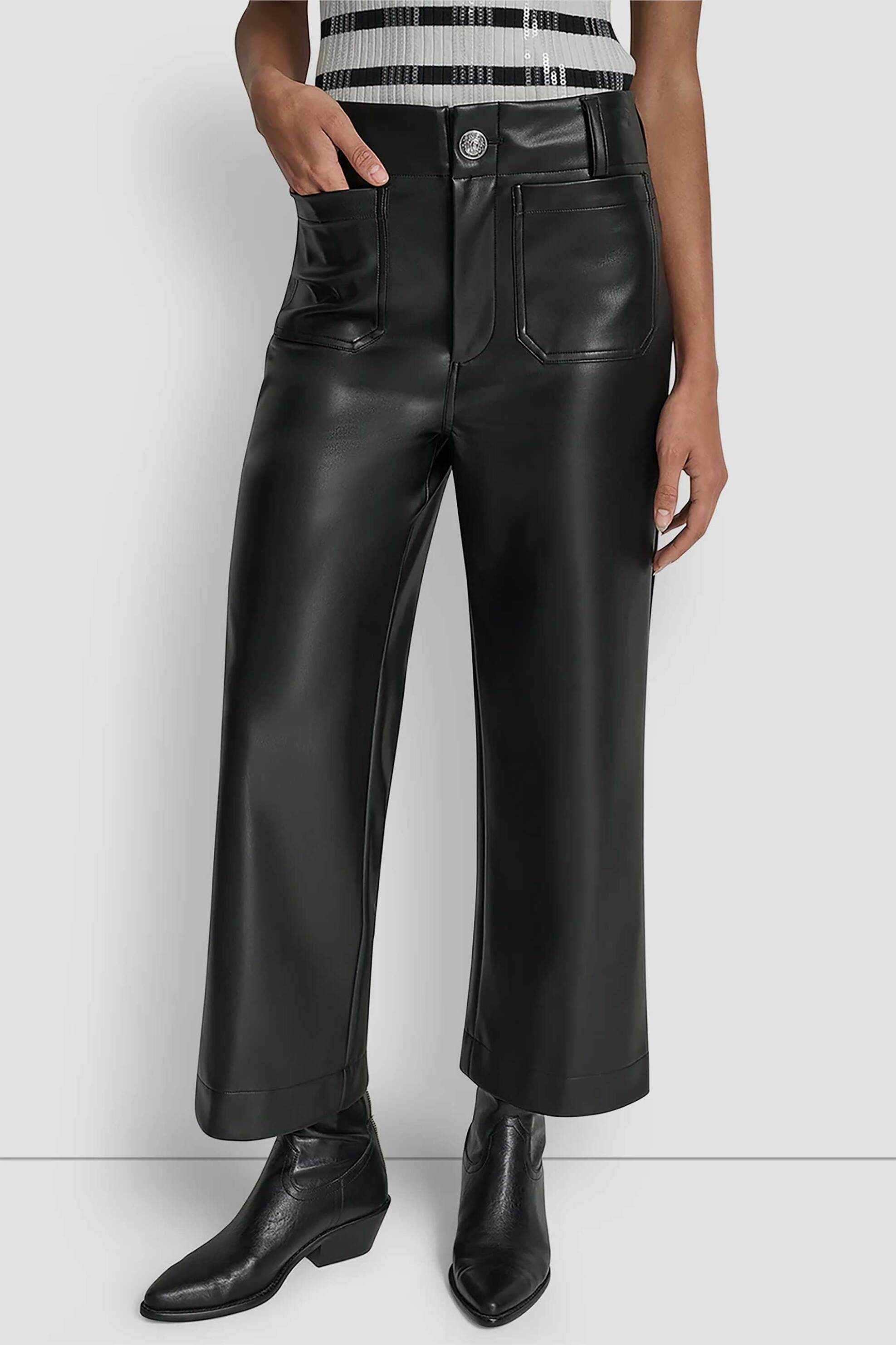 DKNY γυναικείο παντελόνι cropped faux δέρμα - DJ6P3117 Μαύρο